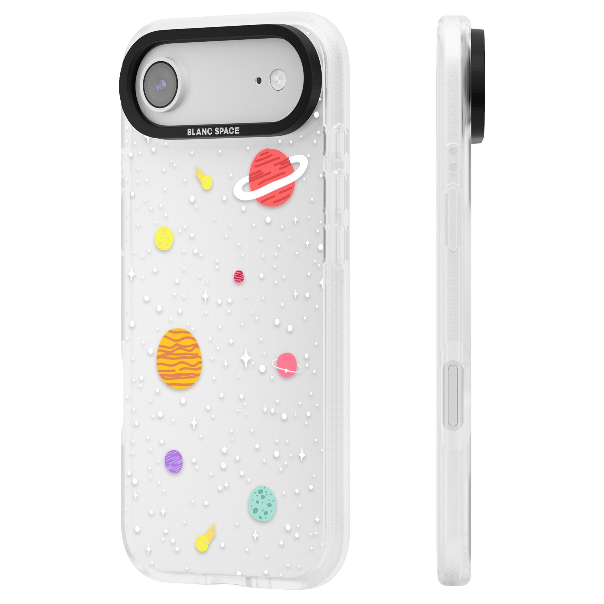 Cute Cartoon Planets (Clear) iPhone 17 Air Impact Air Clear Phone Case Side Profile