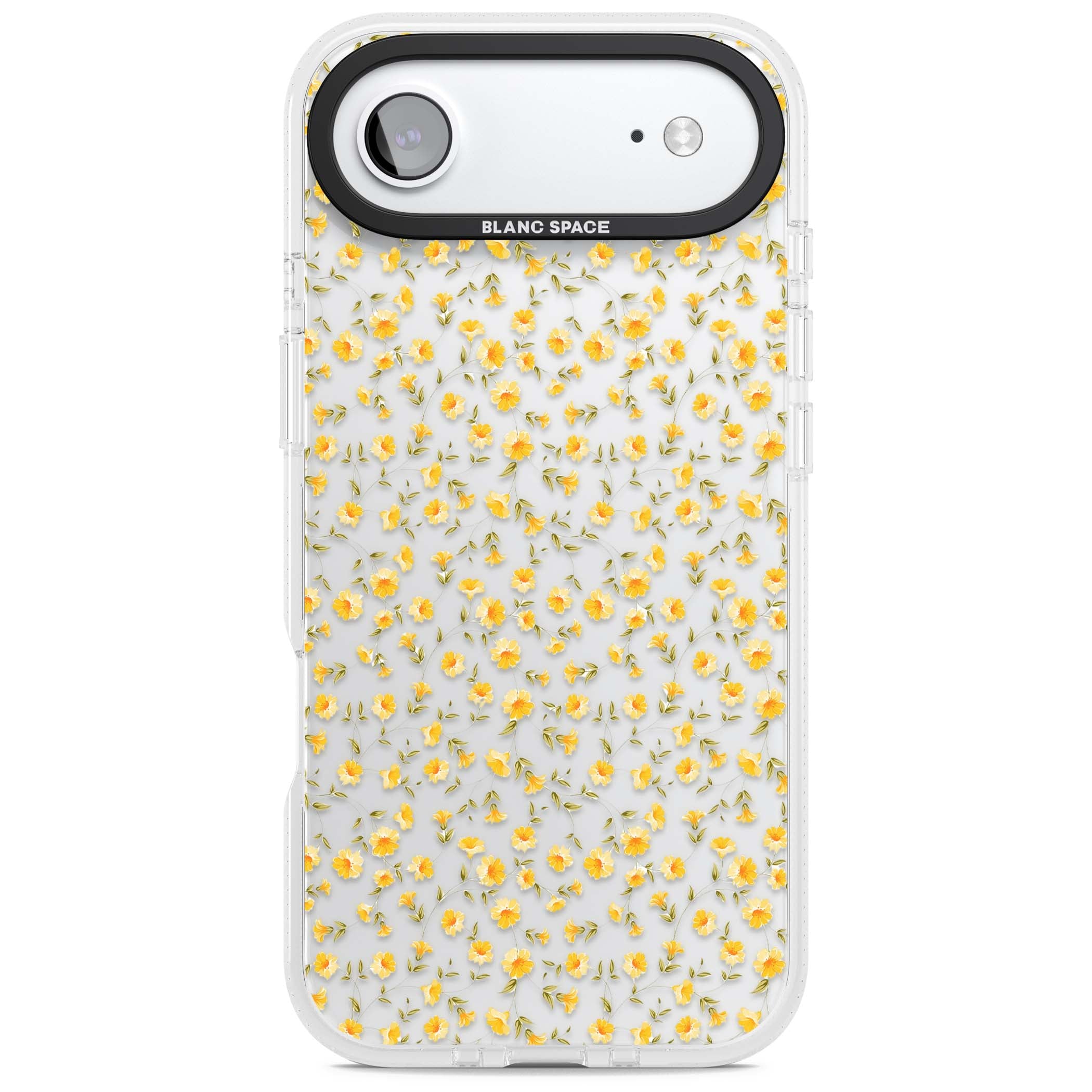 Buttercup wildflower iPhone case featuring tiny yellow flowers and trailing green vines on clear | Clear Case Impact Air case for iPhone Air