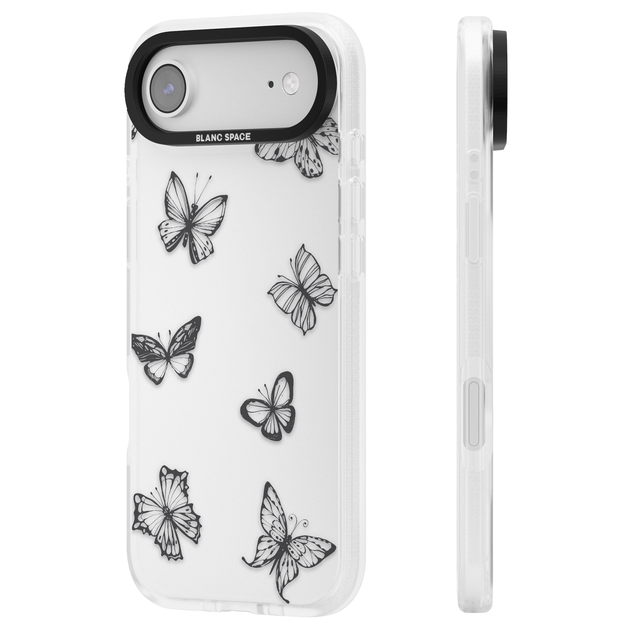 Grey Butterfly Line Pattern iPhone 17 Air Impact Air Clear Phone Case Side Profile