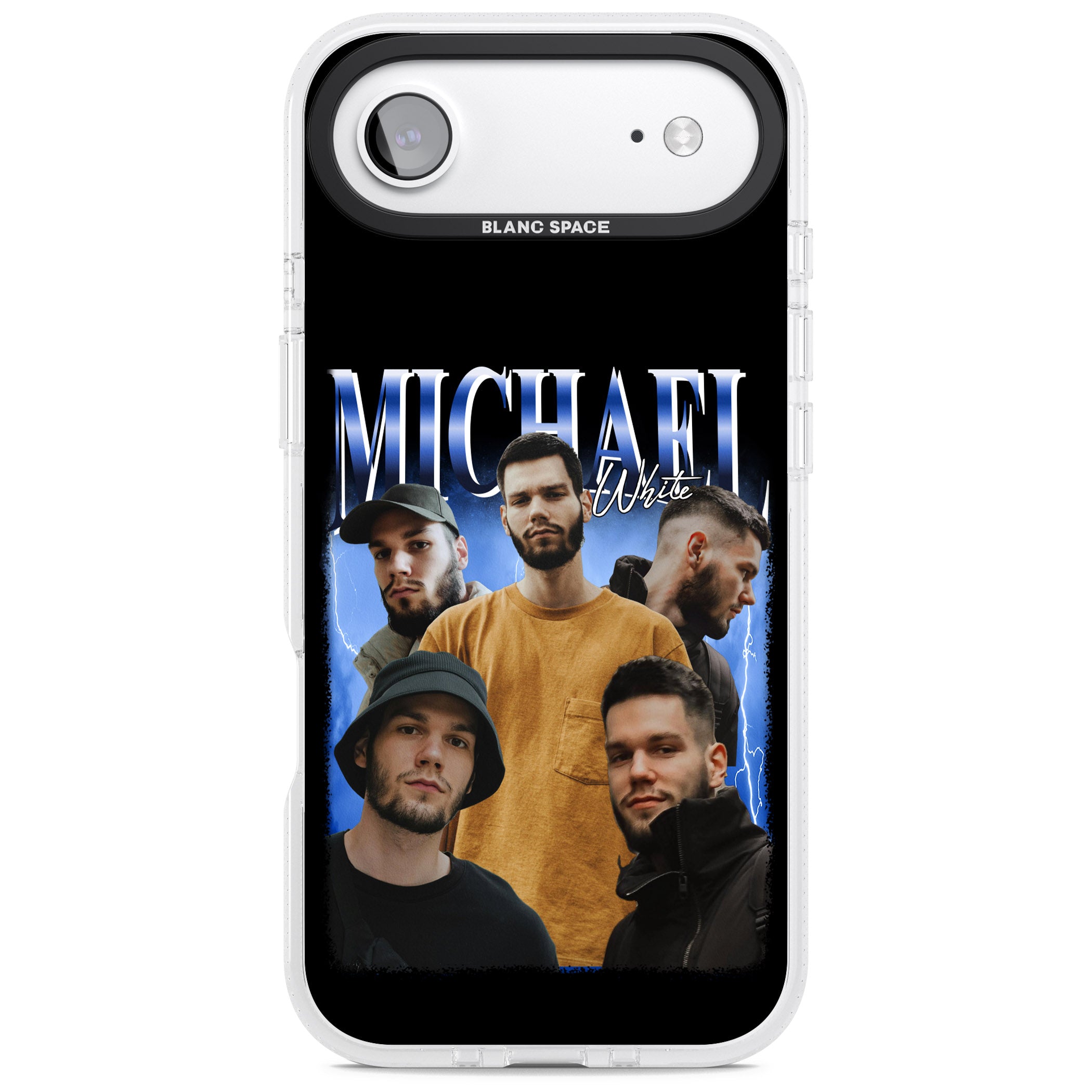 Personalised Airbrush Name & Photo Collage (Blue) iPhone 17 Air Impact Air Clear Phone Case
