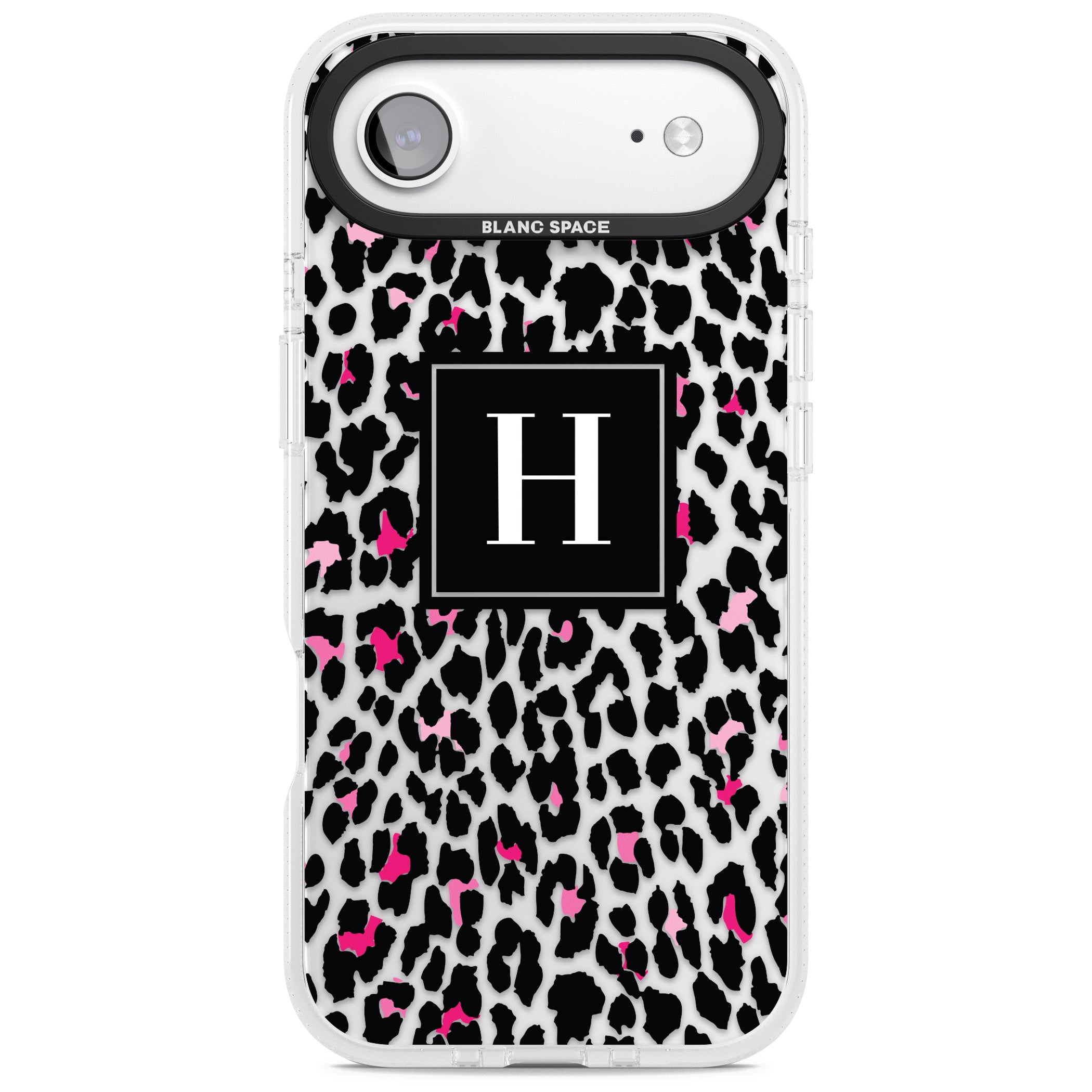 Personalised Clear Pink Leopard Monogram iPhone 17 Air Impact Air Clear Phone Case