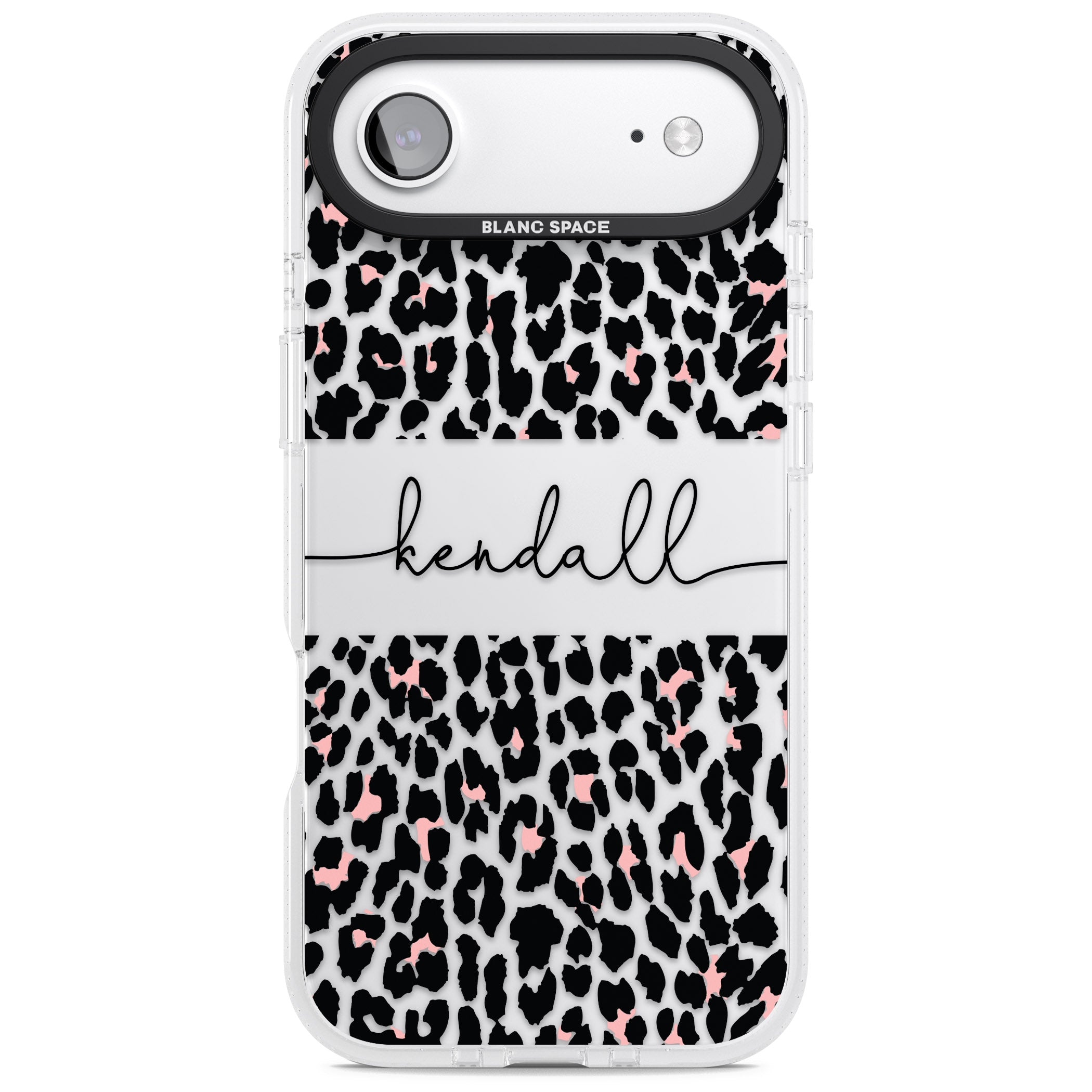 Personalised Cursive Leopard Spots iPhone 17 Air Impact Air Clear Phone Case