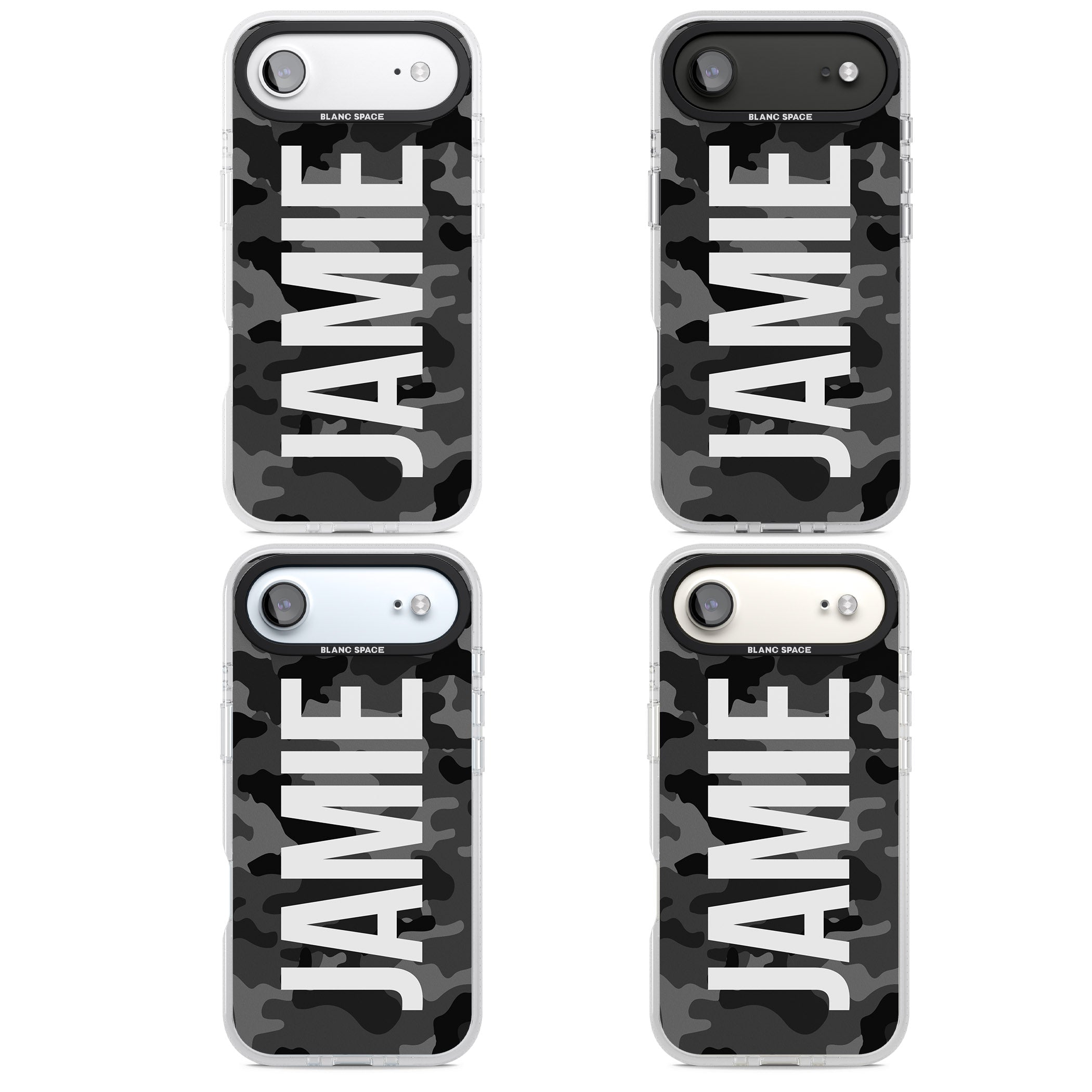 Personalised Black Camo Name Vertical iPhone 17 Air Impact Air Clear Phone Case APT Impact Protection