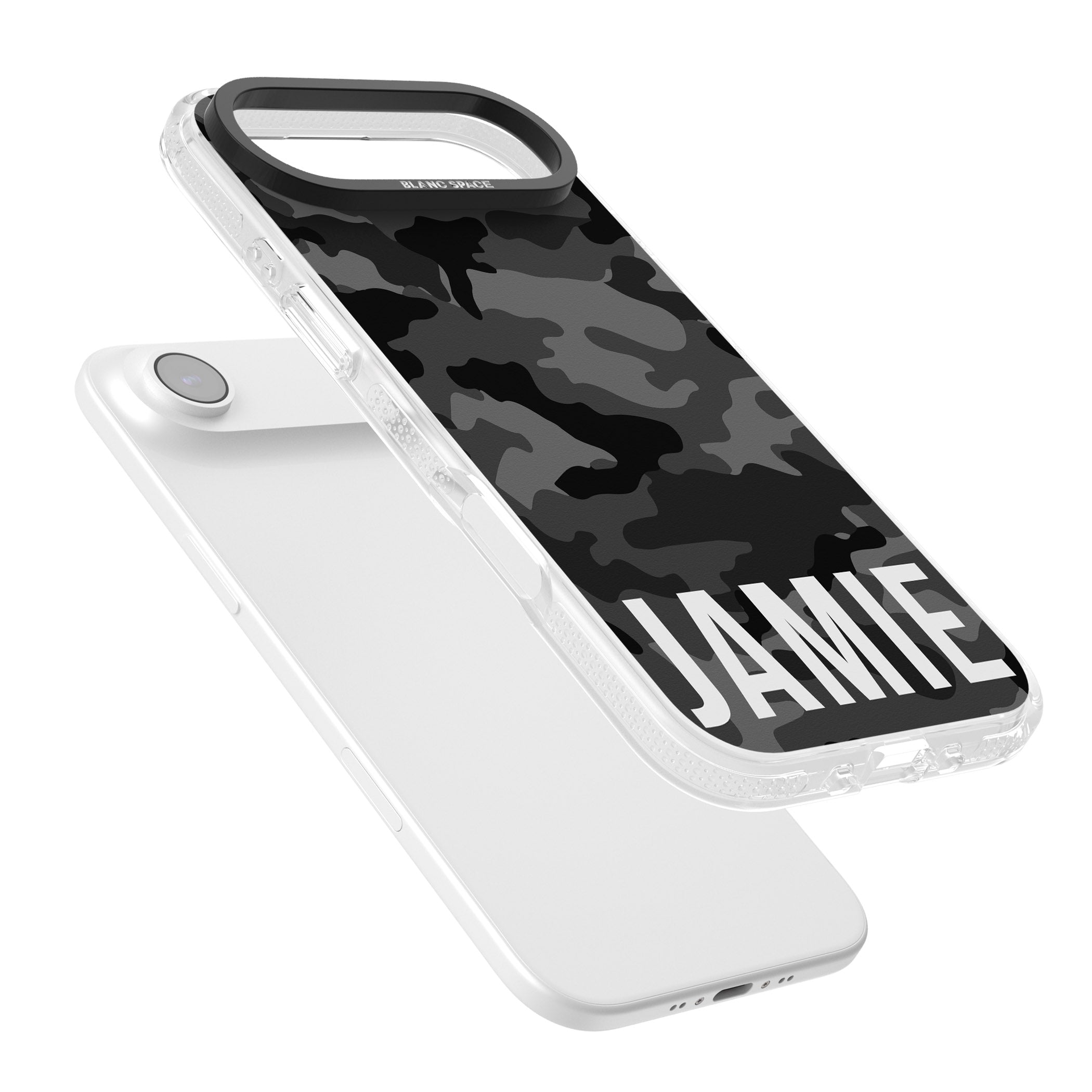 Personalised Black Camo Name Horizontal iPhone 17 Air Impact Air Clear Phone Case Colours