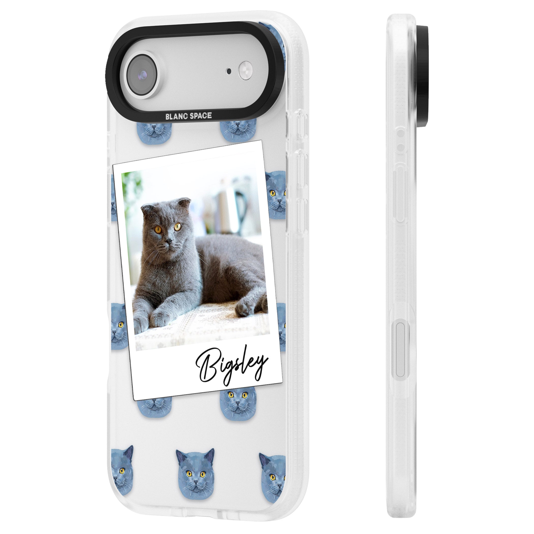 Personalised English Blue Cat Photo iPhone 17 Air Impact Air Clear Phone Case Side Profile