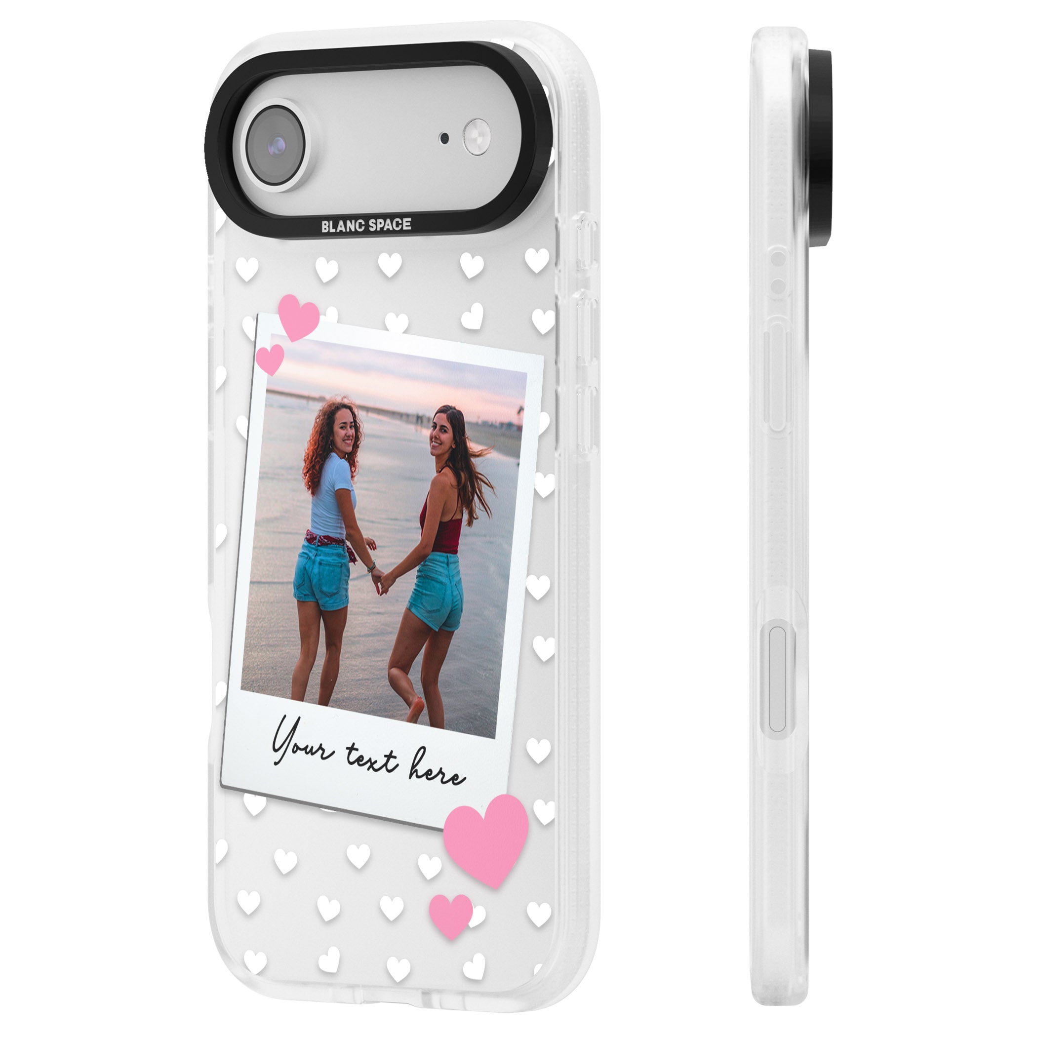 Personalised Hearts Instant Camera Photo iPhone 17 Air Impact Air Clear Phone Case Side Profile