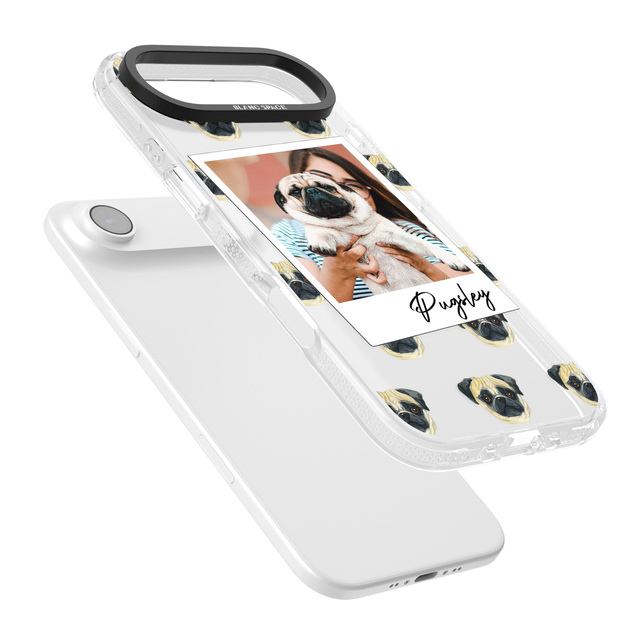 Personalised Pug Instant Camera Photo iPhone 17 Air Impact Air Clear Phone Case Colours