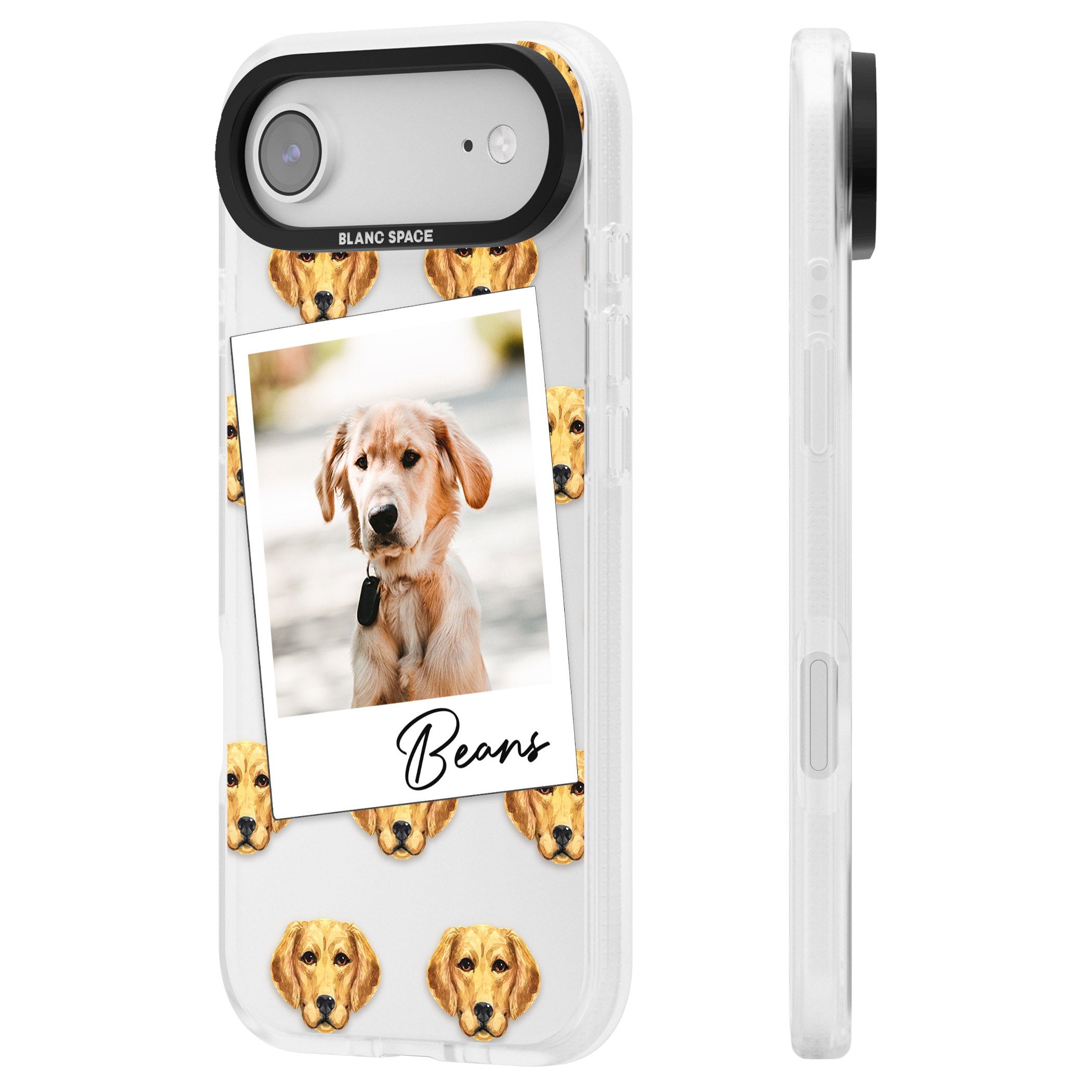 Personalised Labrador Instant Camera Photo iPhone 17 Air Impact Air Clear Phone Case Side Profile