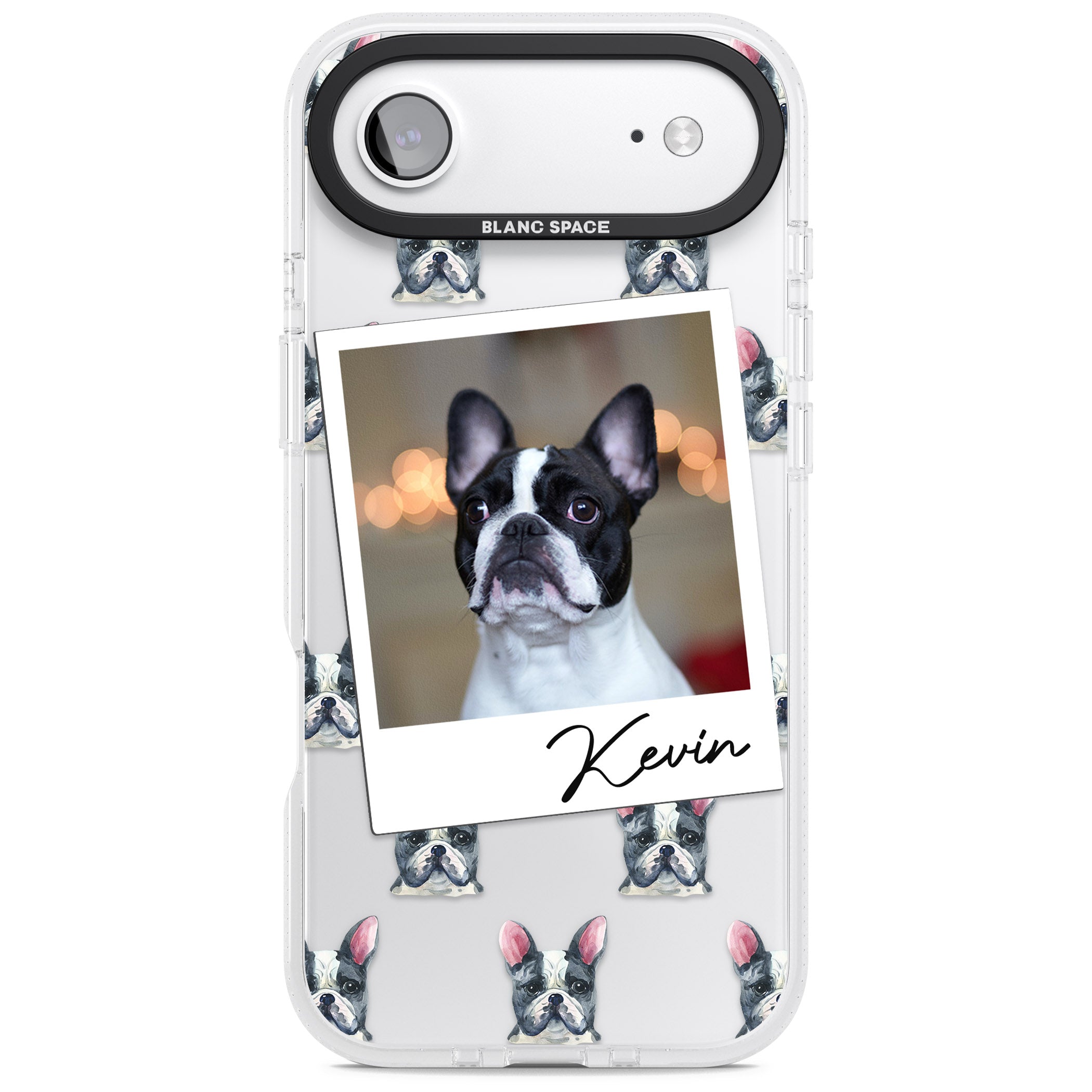Personalised Black & White French Bulldog Instant Camera Photo iPhone 17 Air Impact Air Clear Phone Case