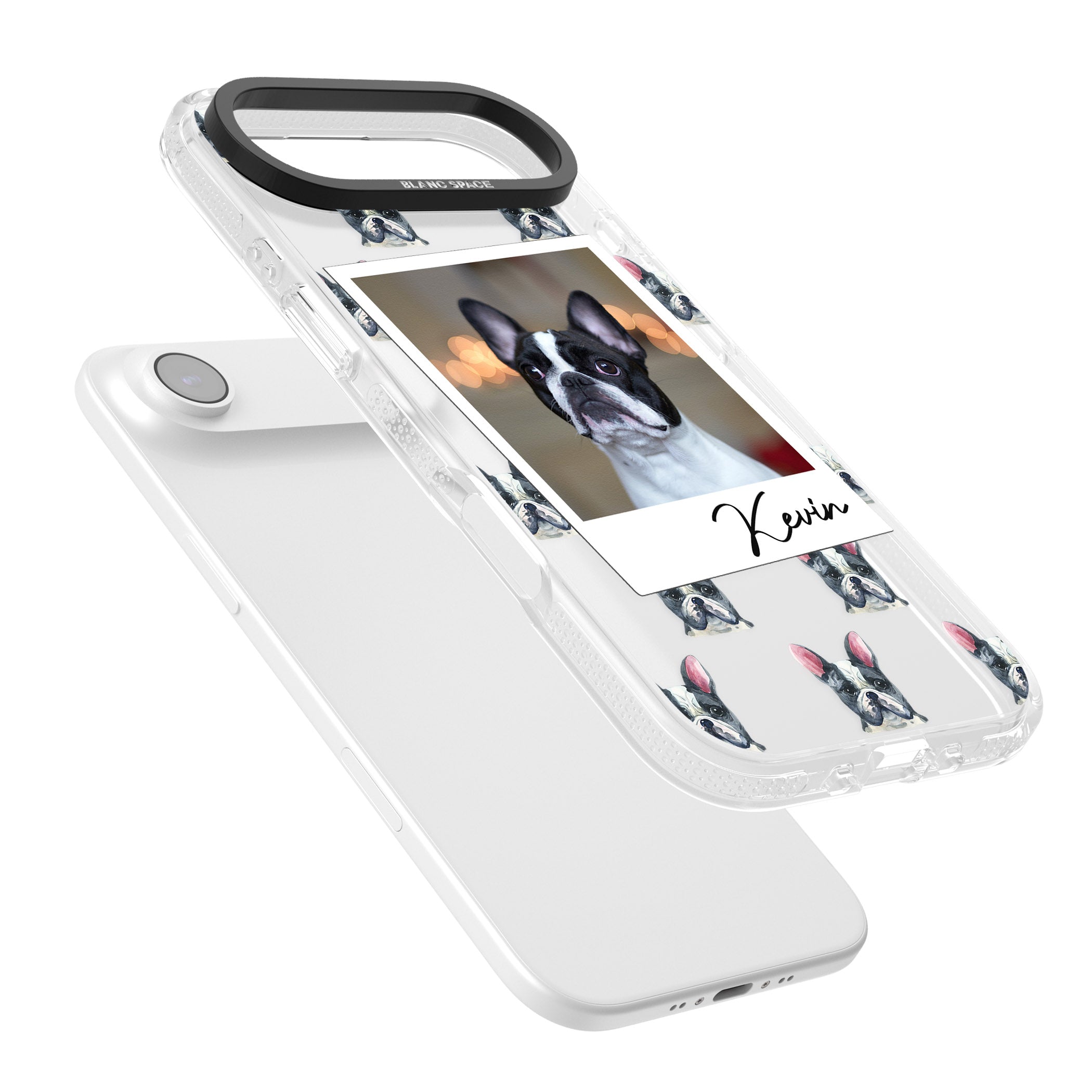 Personalised Black & White French Bulldog Instant Camera Photo iPhone 17 Air Impact Air Clear Phone Case Colours