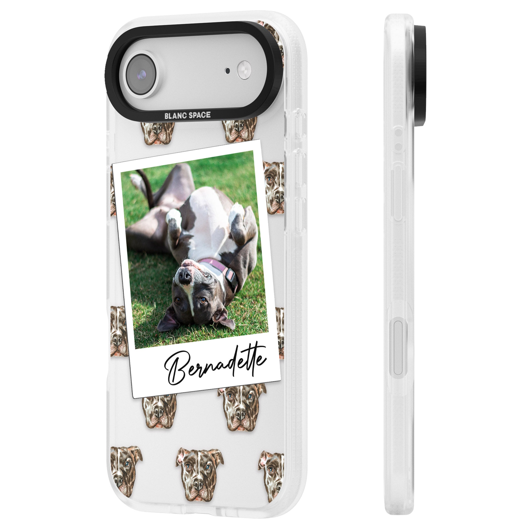 Personalised Staffordshire Bull Terrier Instant Camera Photo iPhone 17 Air Impact Air Clear Phone Case Side Profile