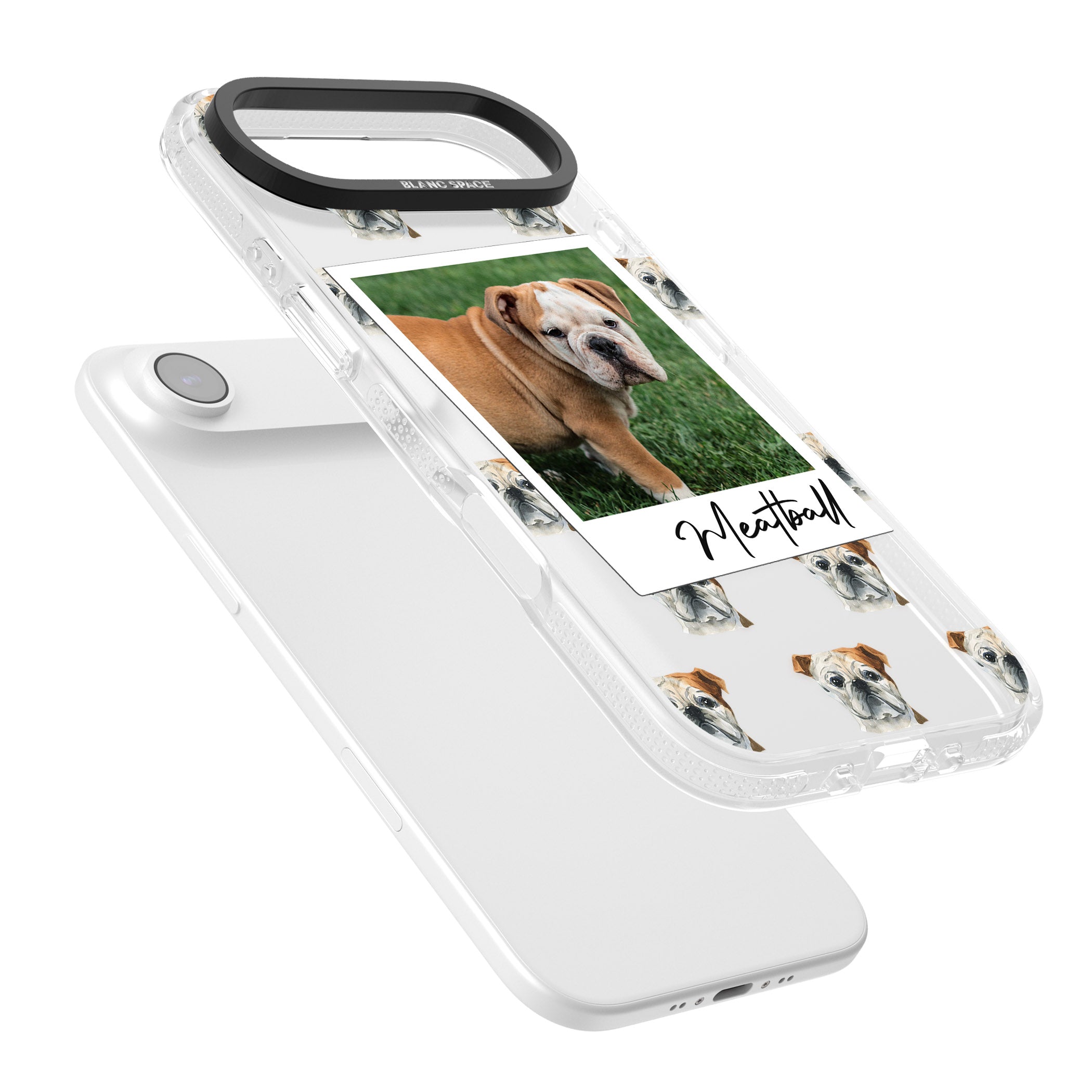 Personalised English Bulldog Instant Camera Photo iPhone 17 Air Impact Air Clear Phone Case Colours