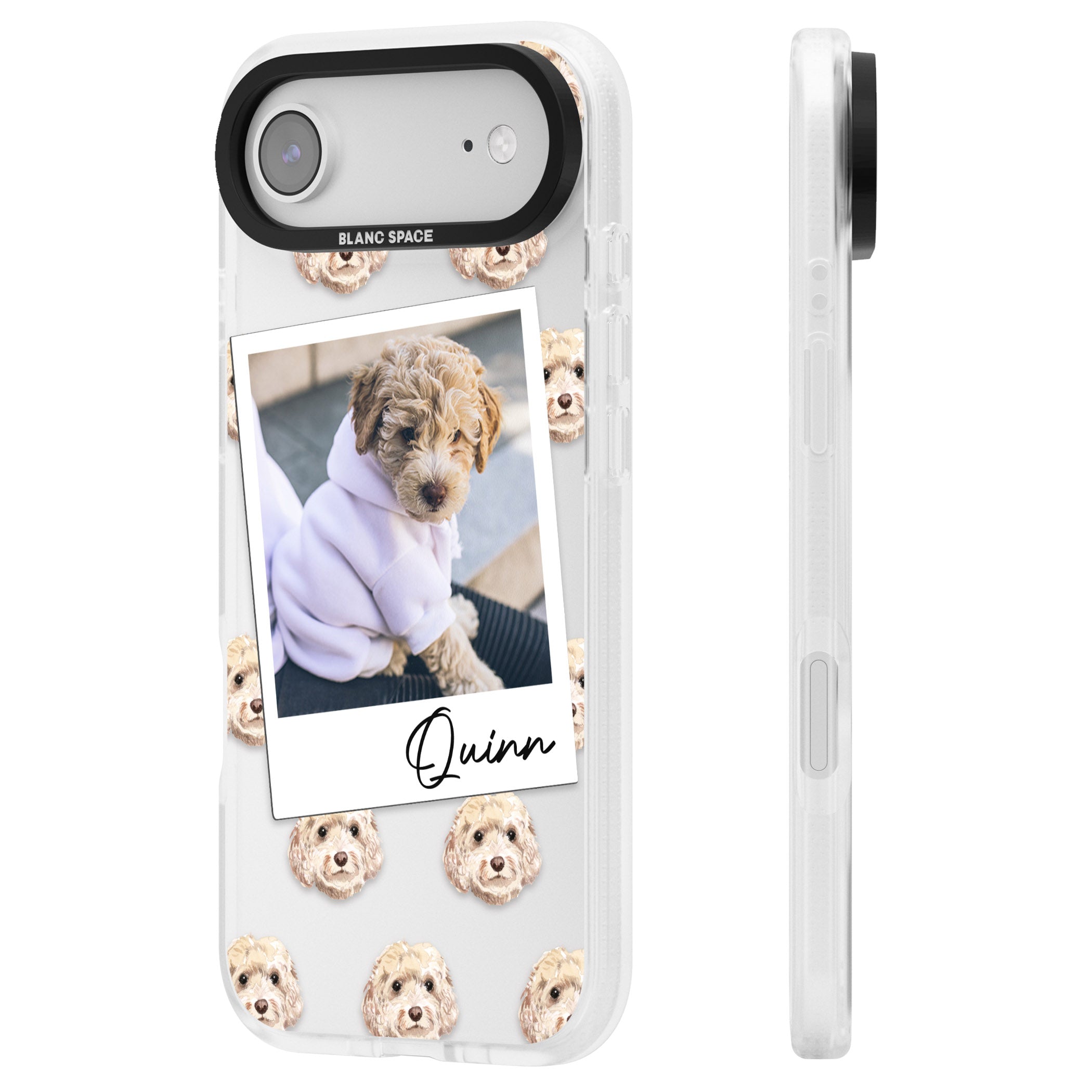 Personalised Cream Cockapoo Instant Camera Photo iPhone 17 Air Impact Air Clear Phone Case Side Profile