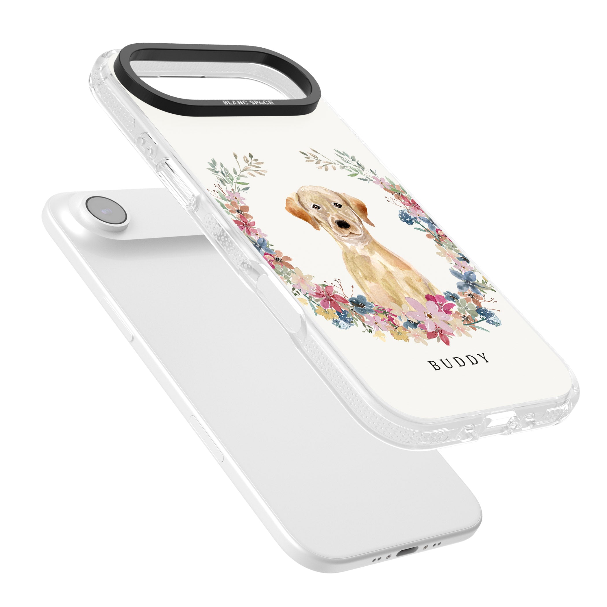 Personalised Yellow Labrador Retriever Floral Portrait iPhone 17 Air Impact Air Clear Phone Case Colours