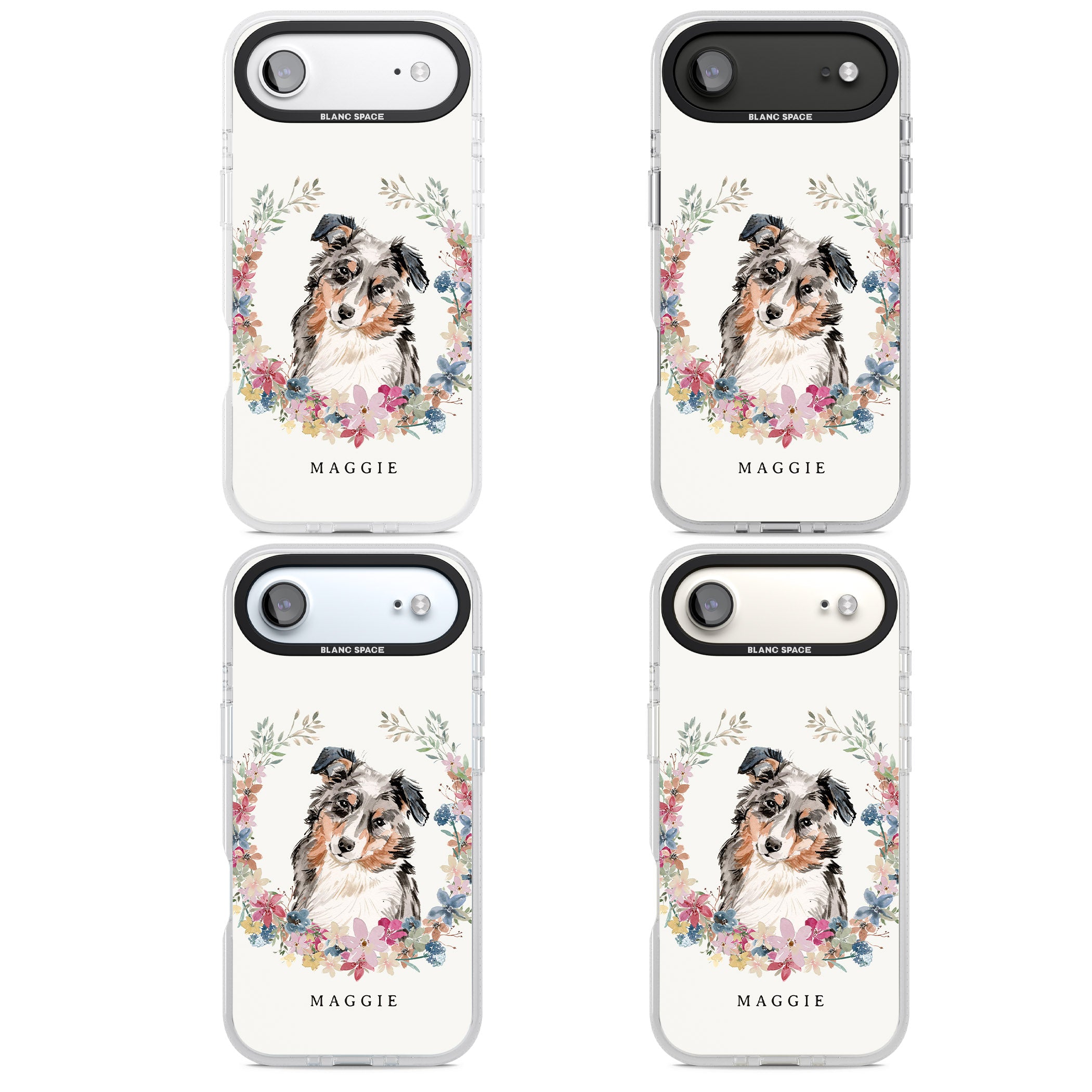 Personalised Australian Shepherd Floral Portrait iPhone 17 Air Impact Air Clear Phone Case APT Impact Protection