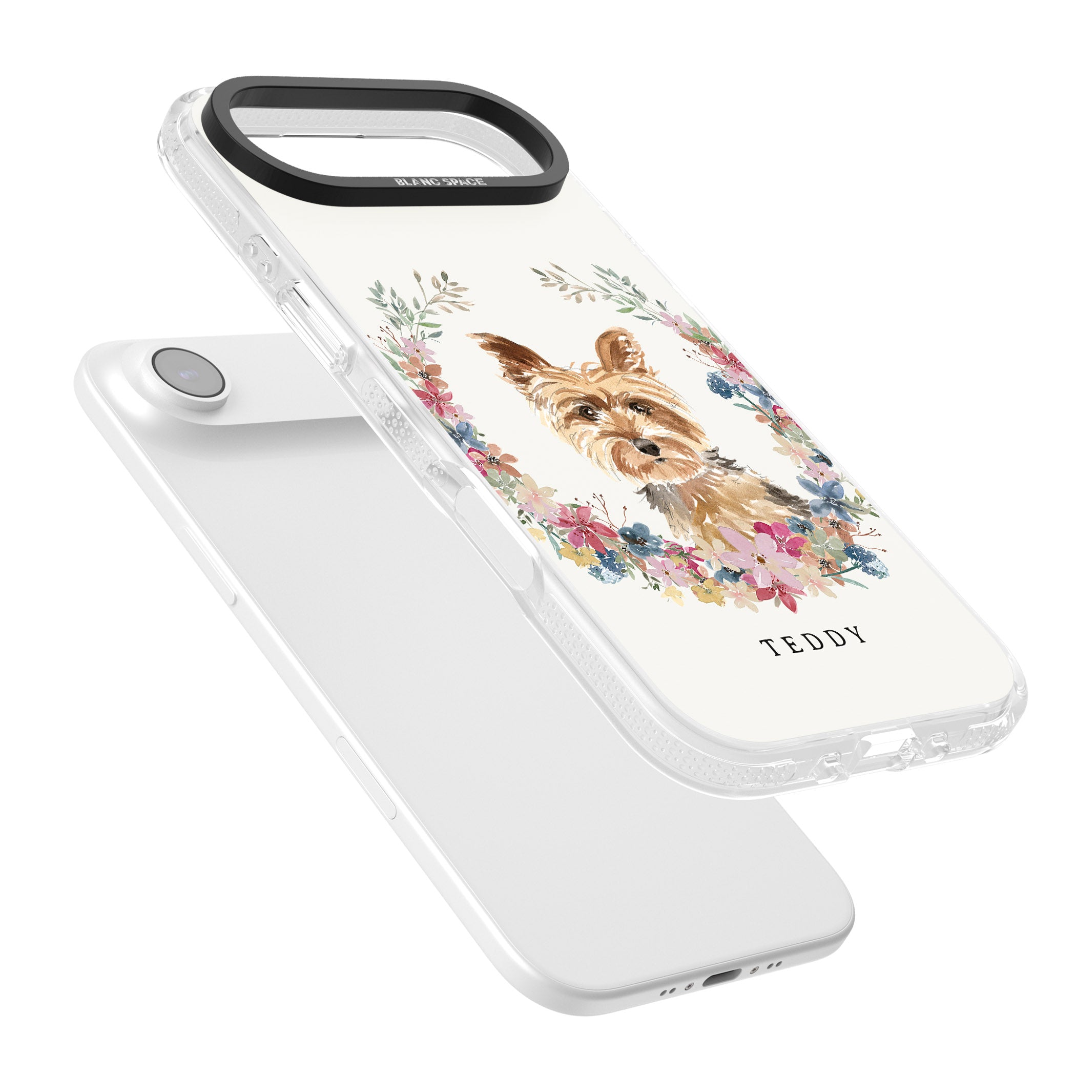 Personalised Yorkshire Terrier Floral Portrait iPhone 17 Air Impact Air Clear Phone Case Colours