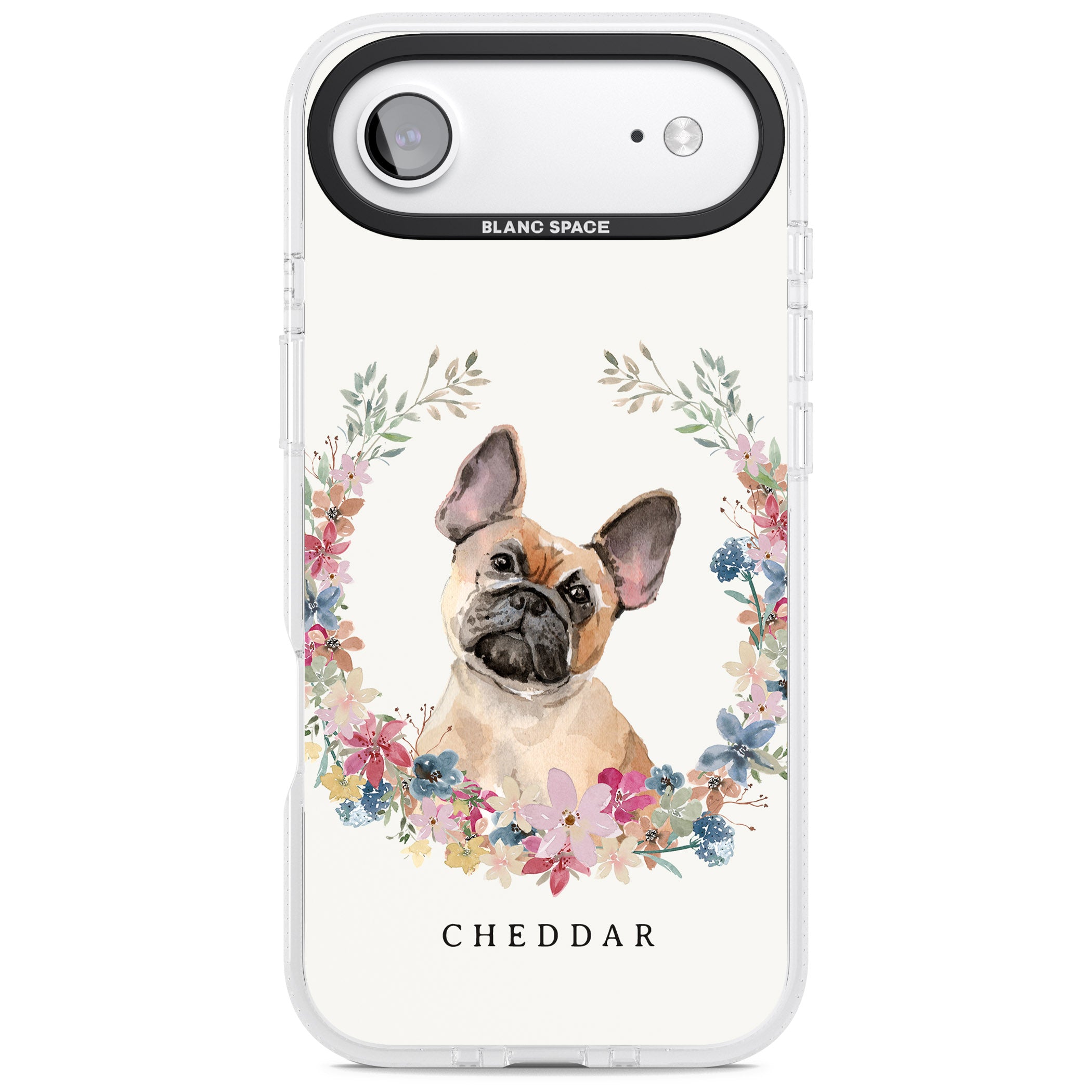 Personalised Tan French Bulldog Floral Portrait iPhone 17 Air Impact Air Clear Phone Case