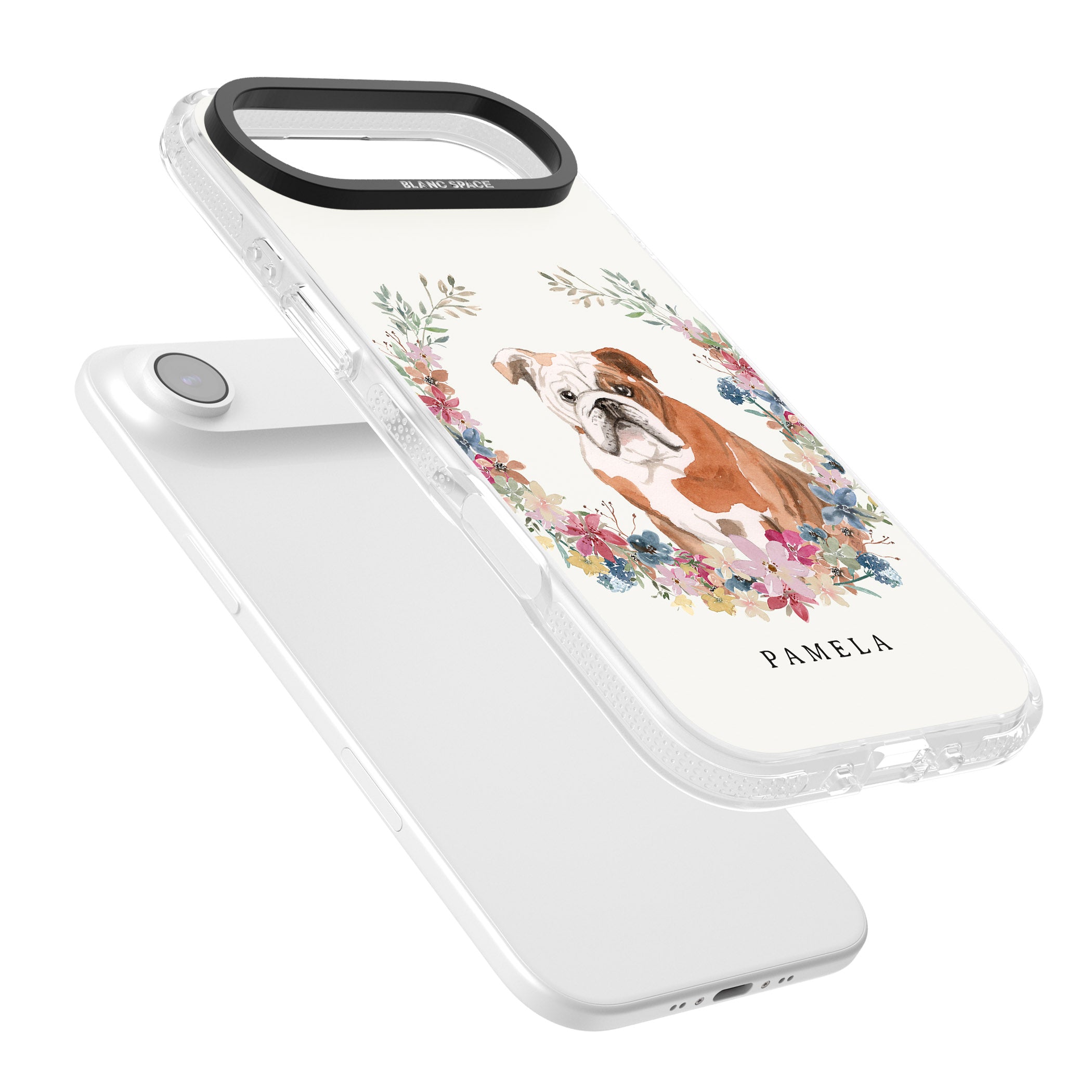 Personalised English Bulldog Floral Portrait iPhone 17 Air Impact Air Clear Phone Case Colours