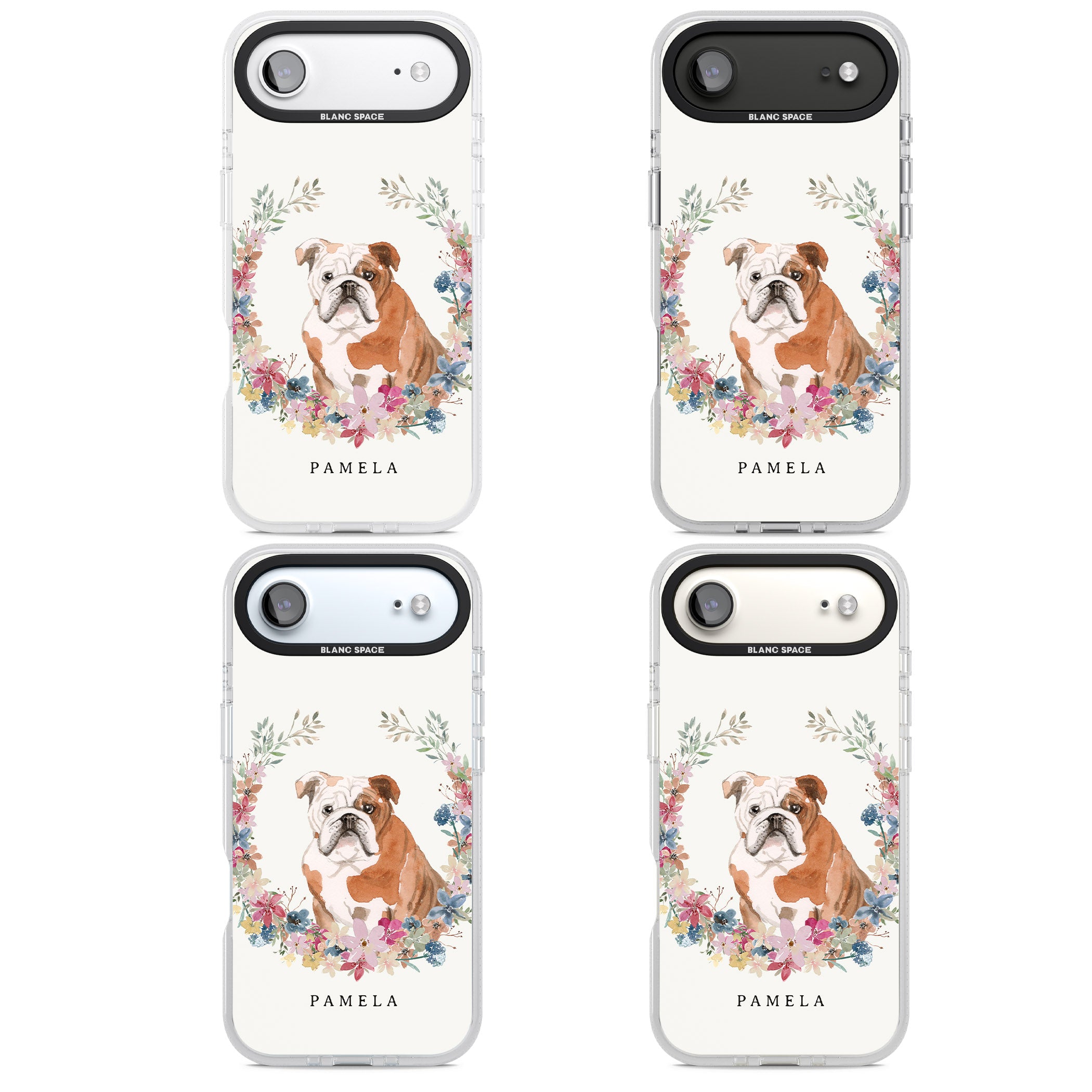 Personalised English Bulldog Floral Portrait iPhone 17 Air Impact Air Clear Phone Case APT Impact Protection