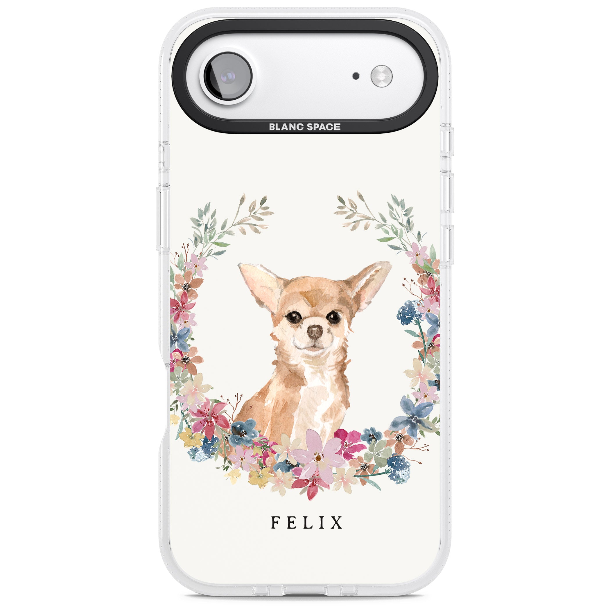 Personalised Chihuahua Floral Portrait iPhone 17 Air Impact Air Clear Phone Case