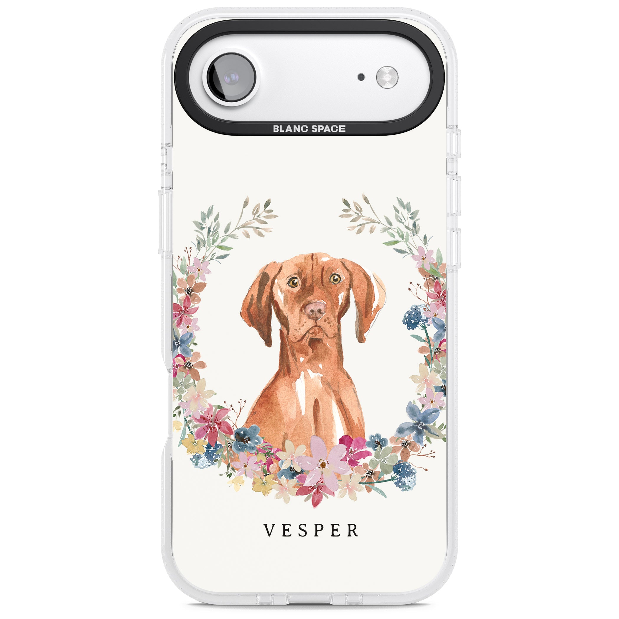 Personalised Hungarian Vizsla Floral Portrait iPhone 17 Air Impact Air Clear Phone Case