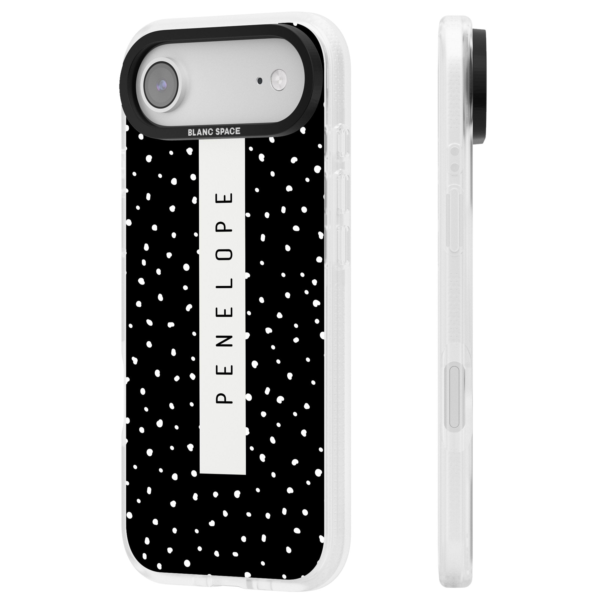 Personalised Black Dots iPhone 17 Air Impact Air Clear Phone Case Side Profile