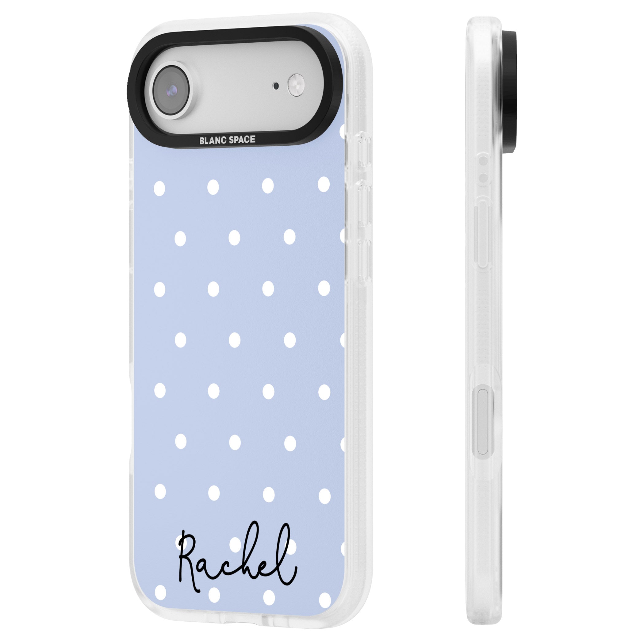 Personalised Simple Light Blue Dots iPhone 17 Air Impact Air Clear Phone Case Side Profile