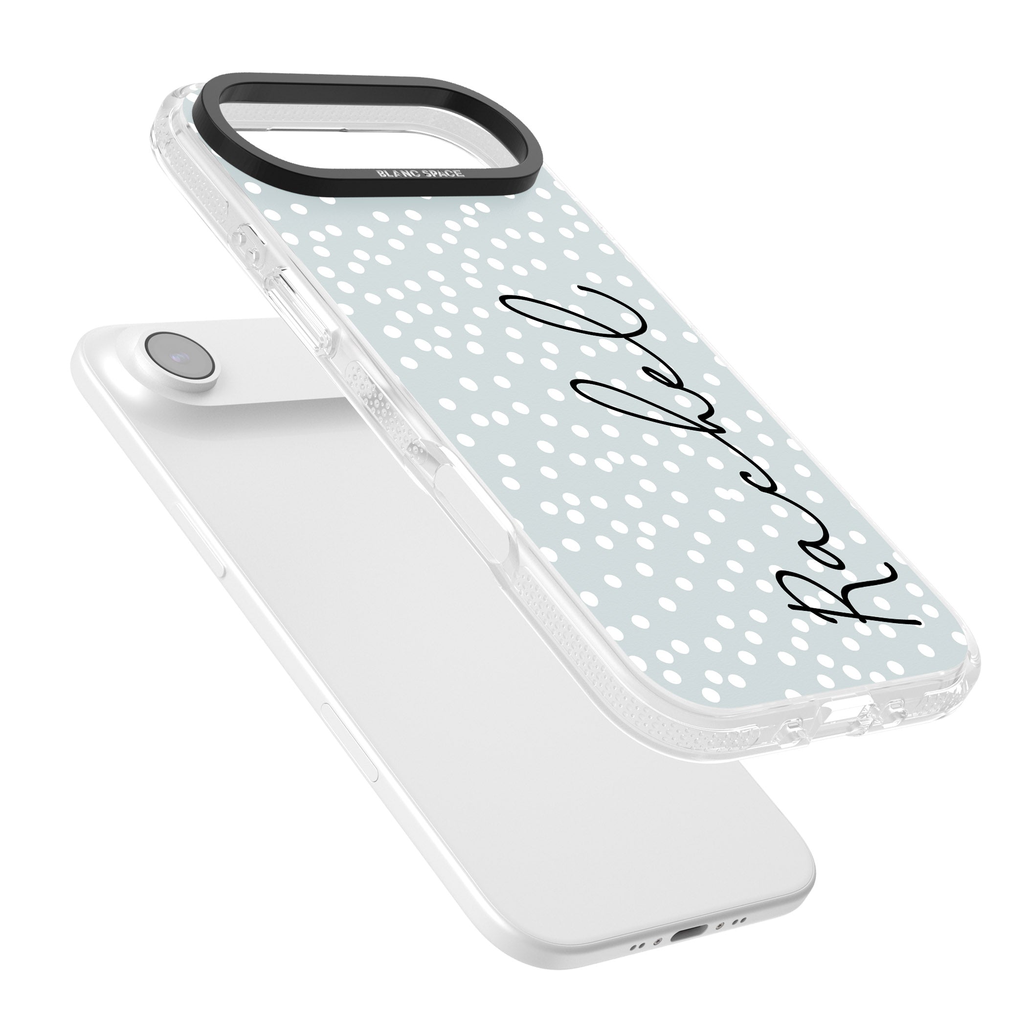 Personalised Vertical Cursive & Dots iPhone 17 Air Impact Air Clear Phone Case Colours