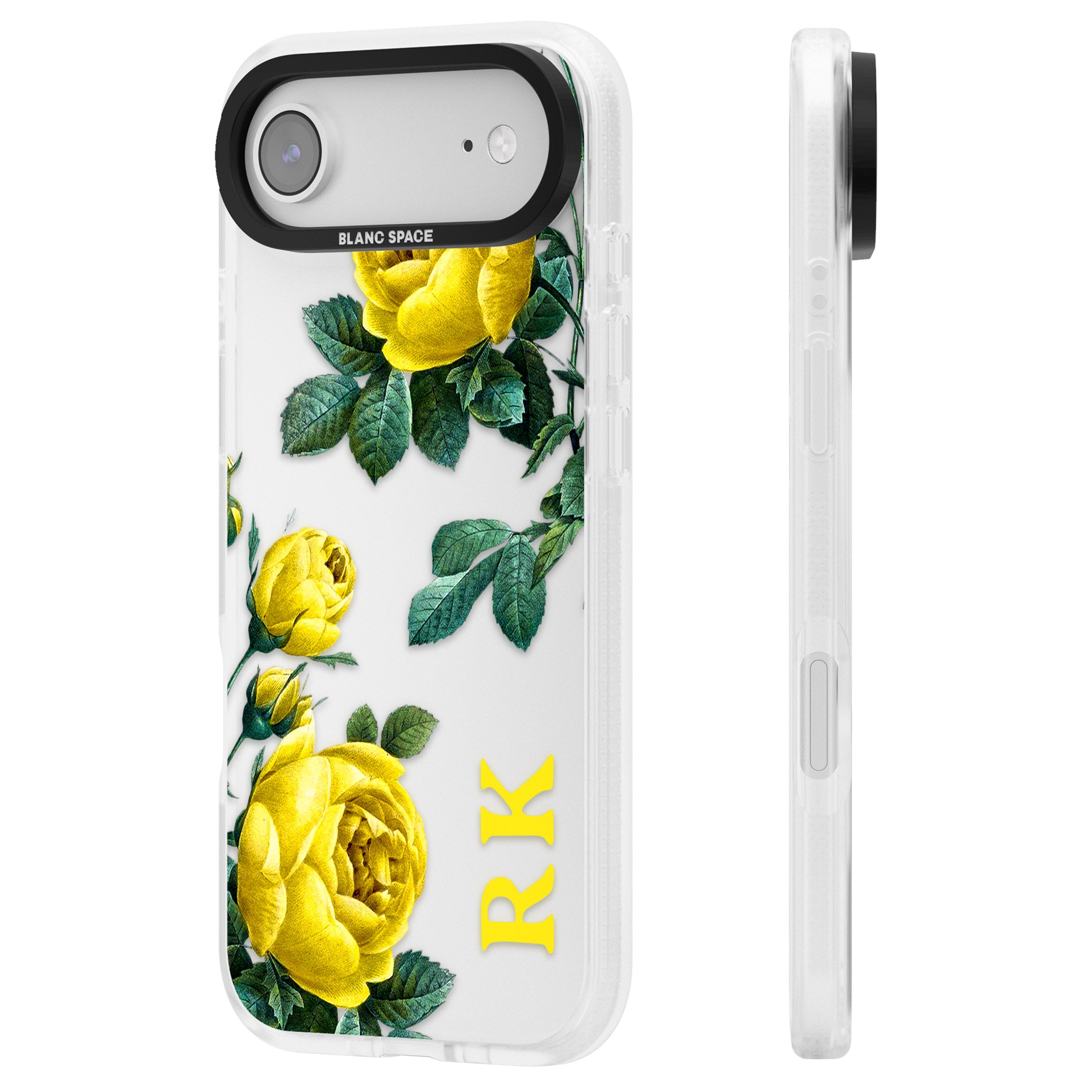 Personalised Vintage Floral Yellow Roses iPhone 17 Air Impact Air Clear Phone Case Side Profile