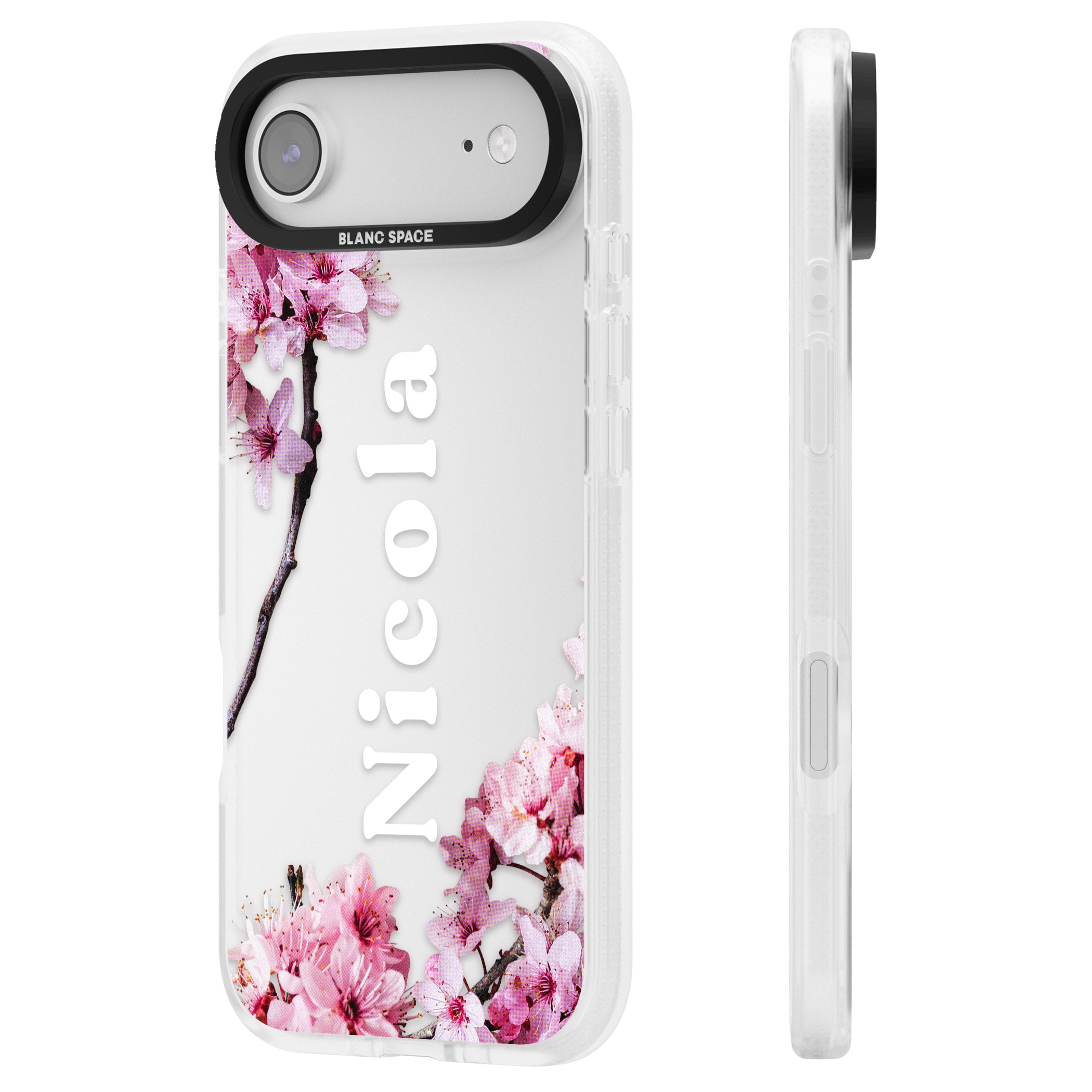 Personalised Cherry Blossom Elegance Classic iPhone 17 Air Impact Air Clear Phone Case Side Profile