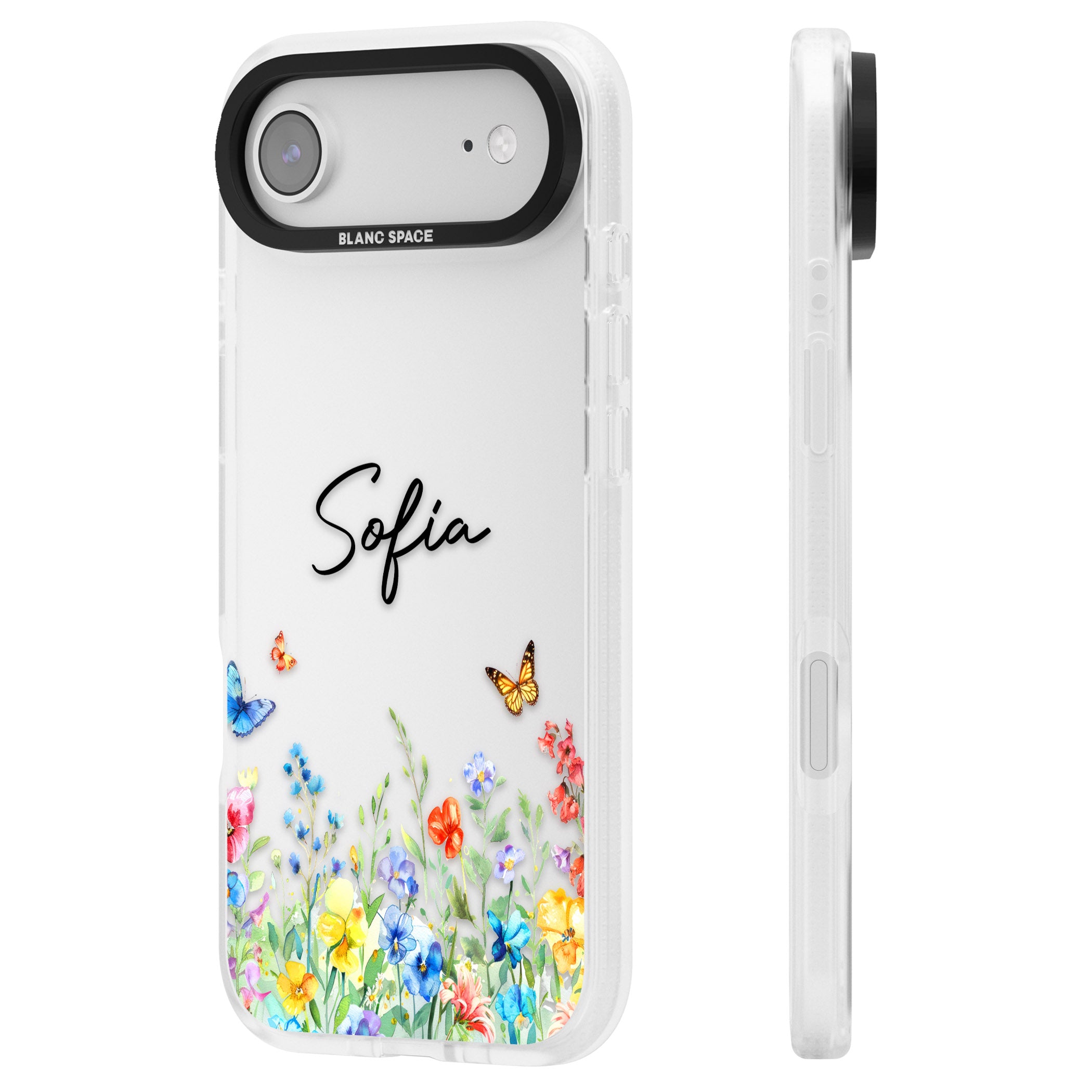 Personalised Buterflies Wildflowers iPhone 17 Air Impact Air Clear Phone Case Side Profile