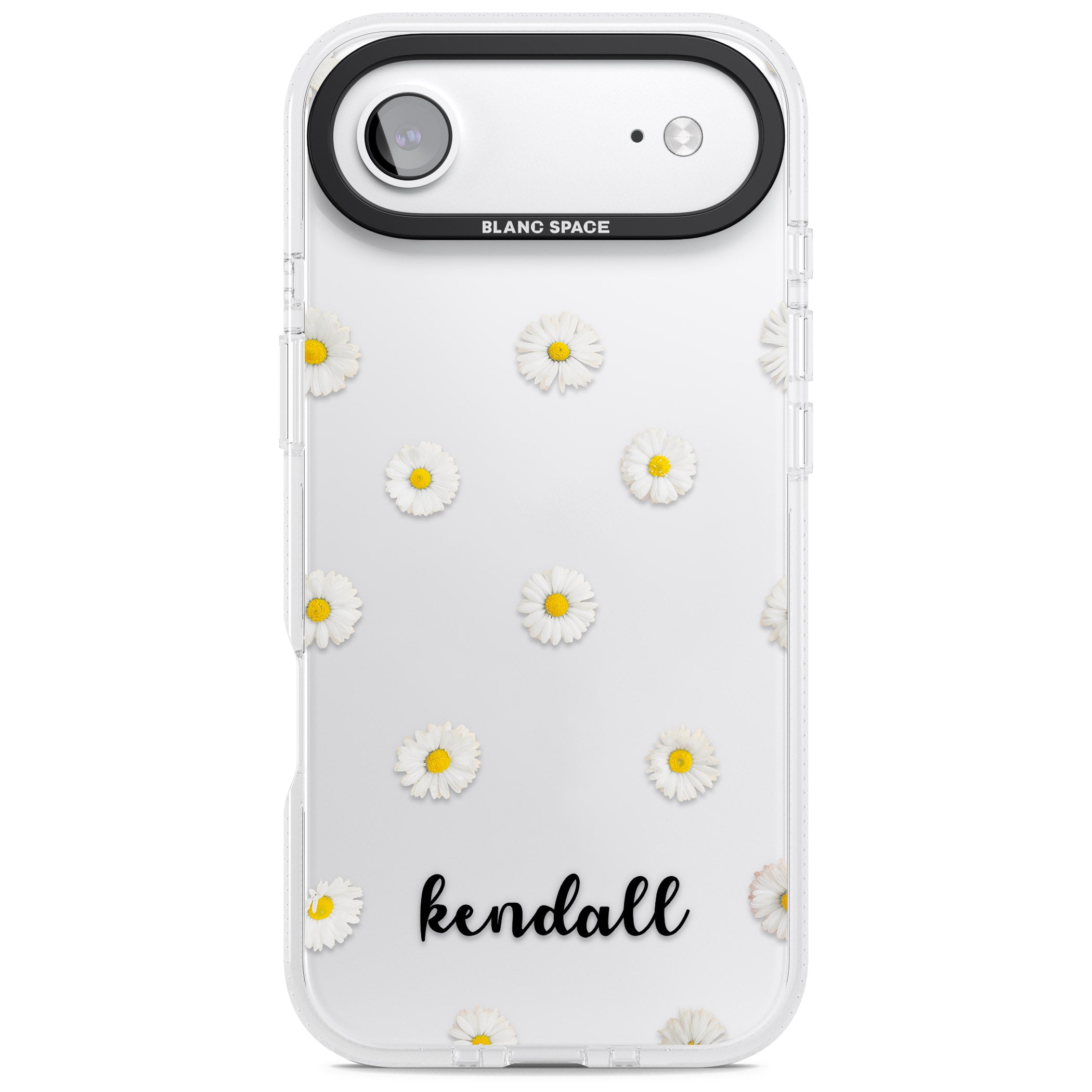 Personalised White Daisies & Cursive iPhone 17 Air Impact Air Clear Phone Case