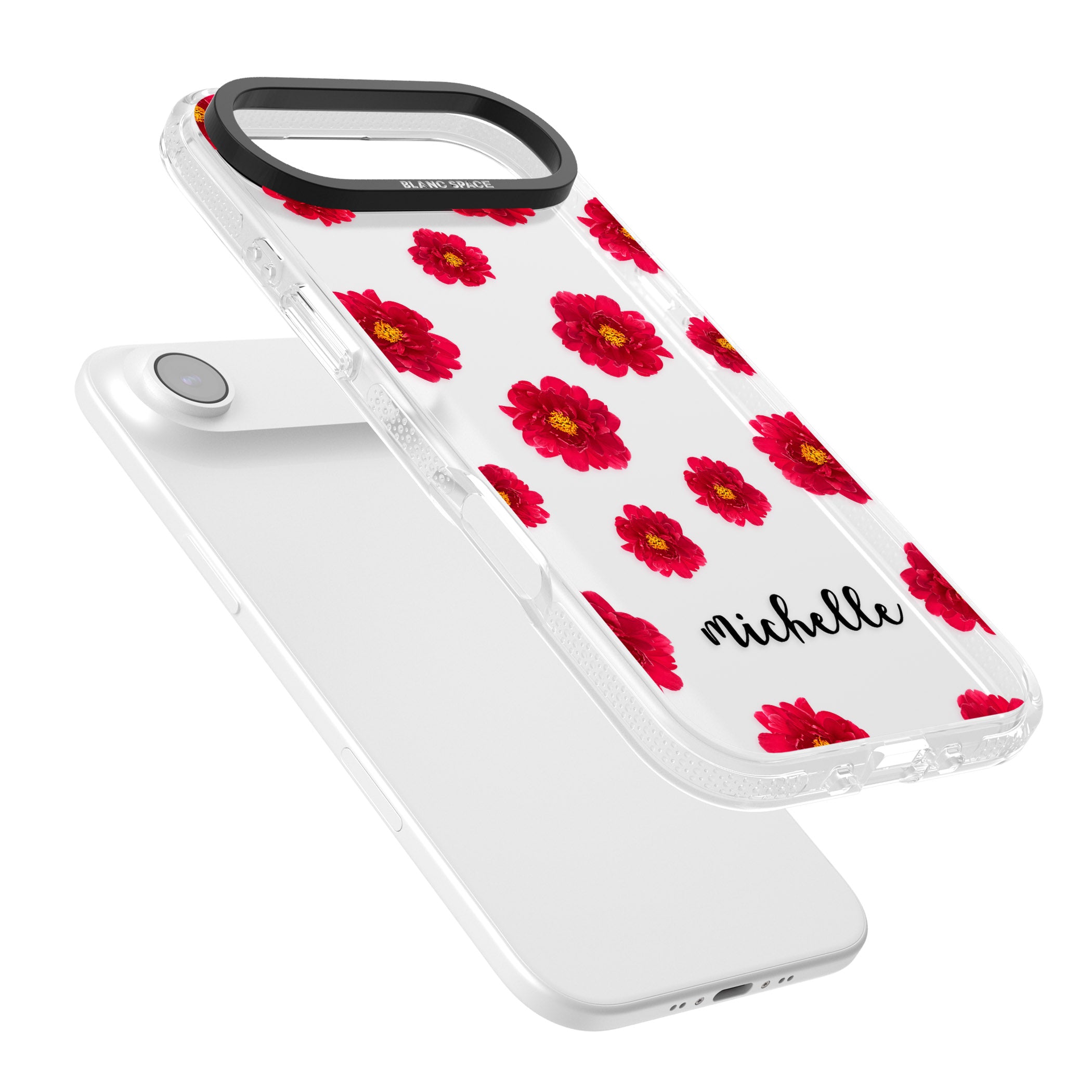 Personalised Red Peonies & Cursive iPhone 17 Air Impact Air Clear Phone Case Colours