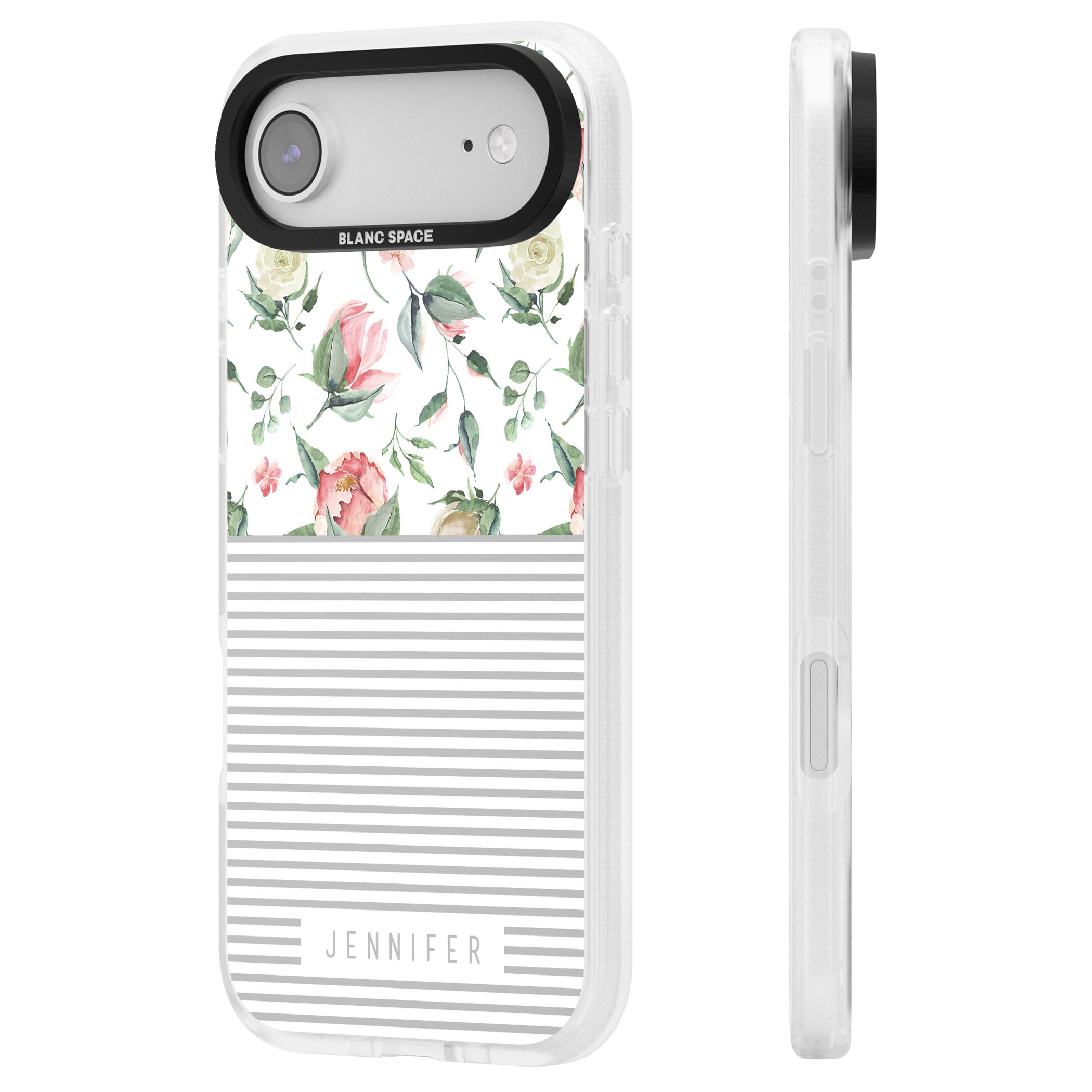 Personalised Light Floral Pattern & Stripes iPhone 17 Air Impact Air Clear Phone Case Side Profile