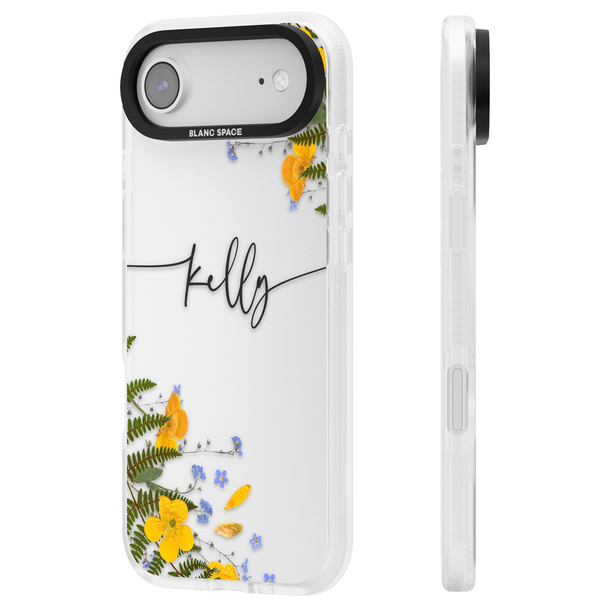 Personalised Ferns & Wildflowers iPhone 17 Air Impact Air Clear Phone Case Side Profile