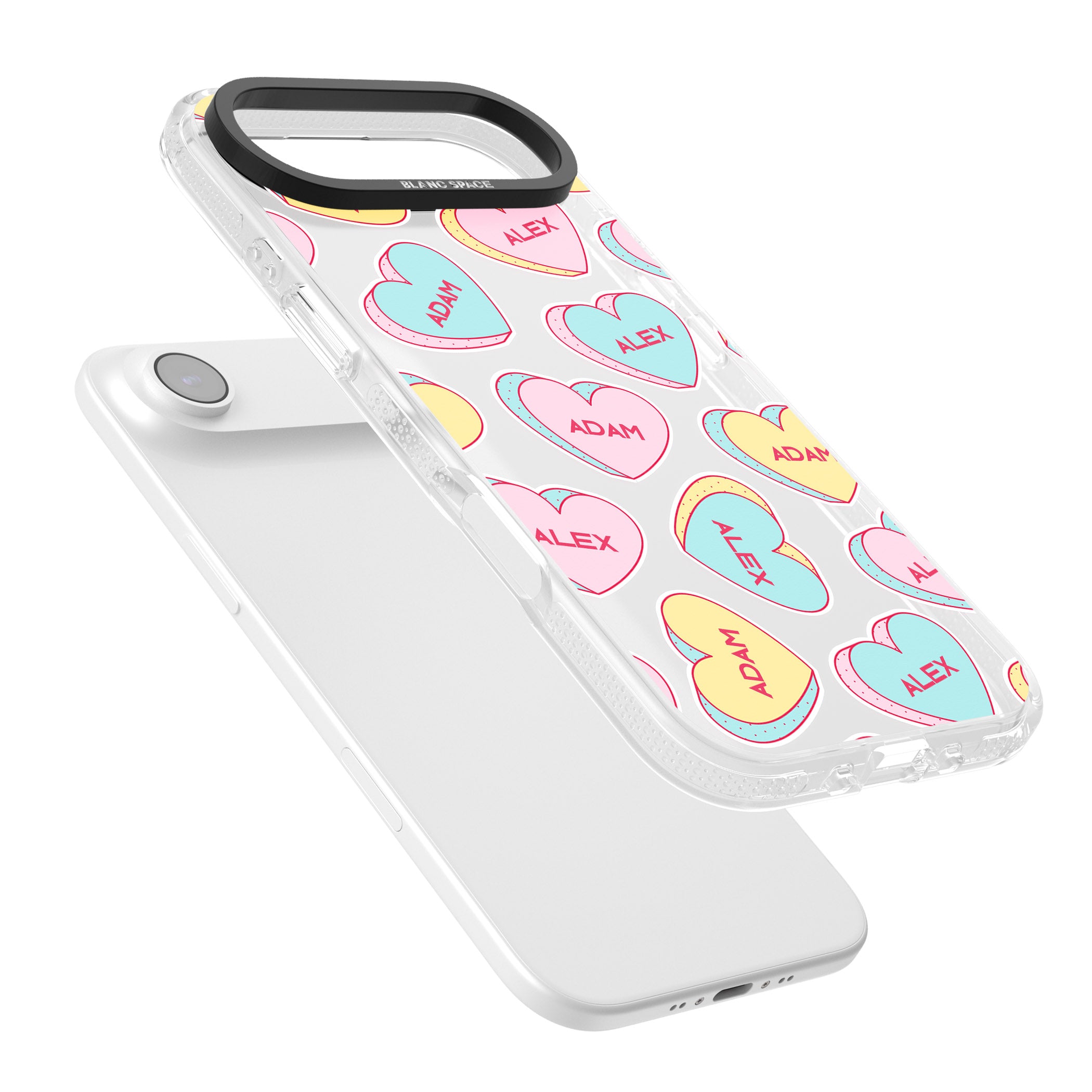 Personalised Love Hearts iPhone 17 Air Impact Air Clear Phone Case Colours