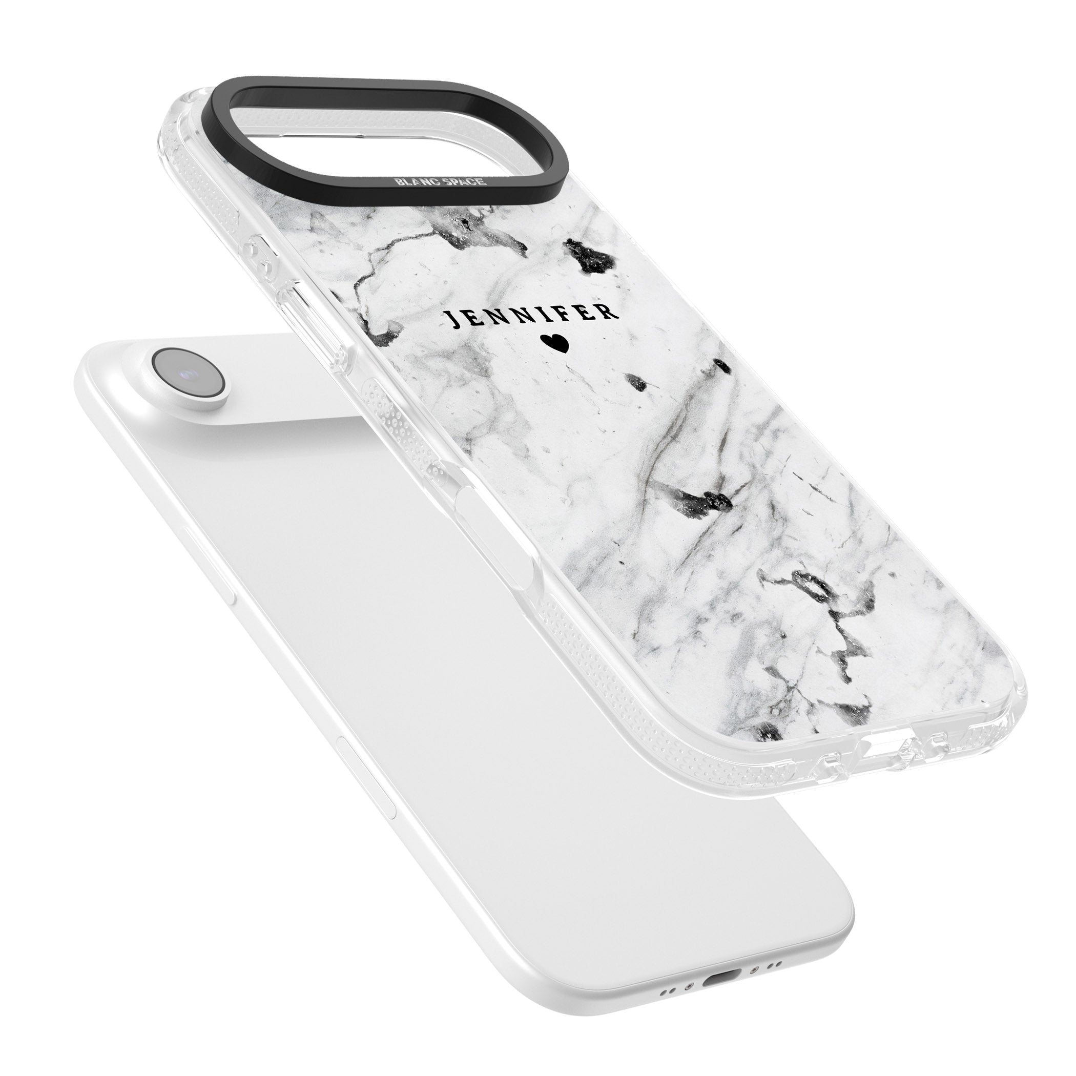 Personalised Marble Heart iPhone 17 Air Impact Air Clear Phone Case Colours