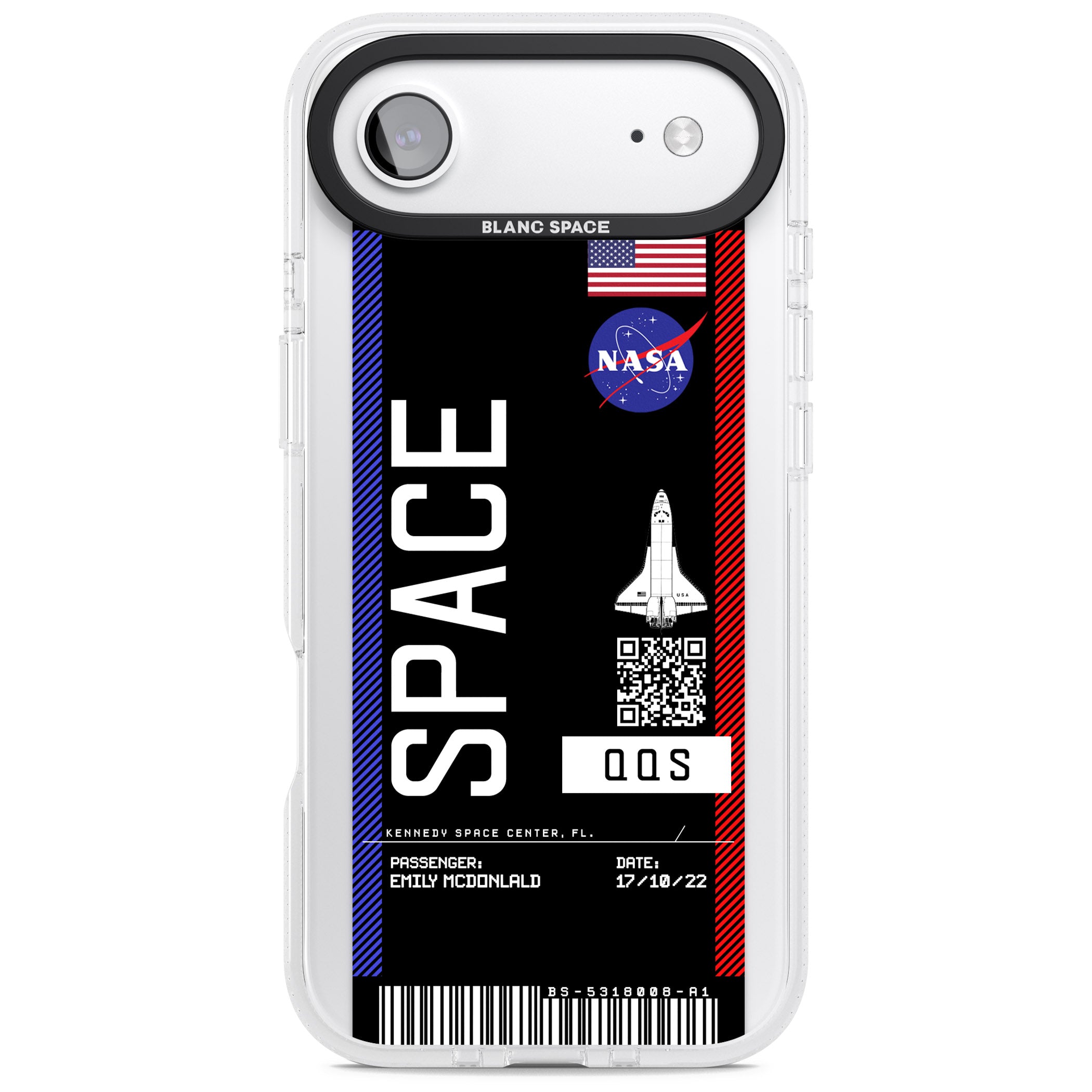 Personalised Nasa Boarding Pass (Dark) iPhone 17 Air Impact Air Clear Phone Case