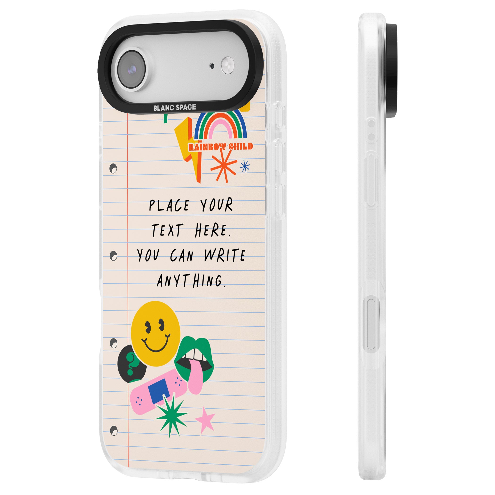 Personalised Retro Rainbow Fun iPhone 17 Air Impact Air Clear Phone Case Side Profile