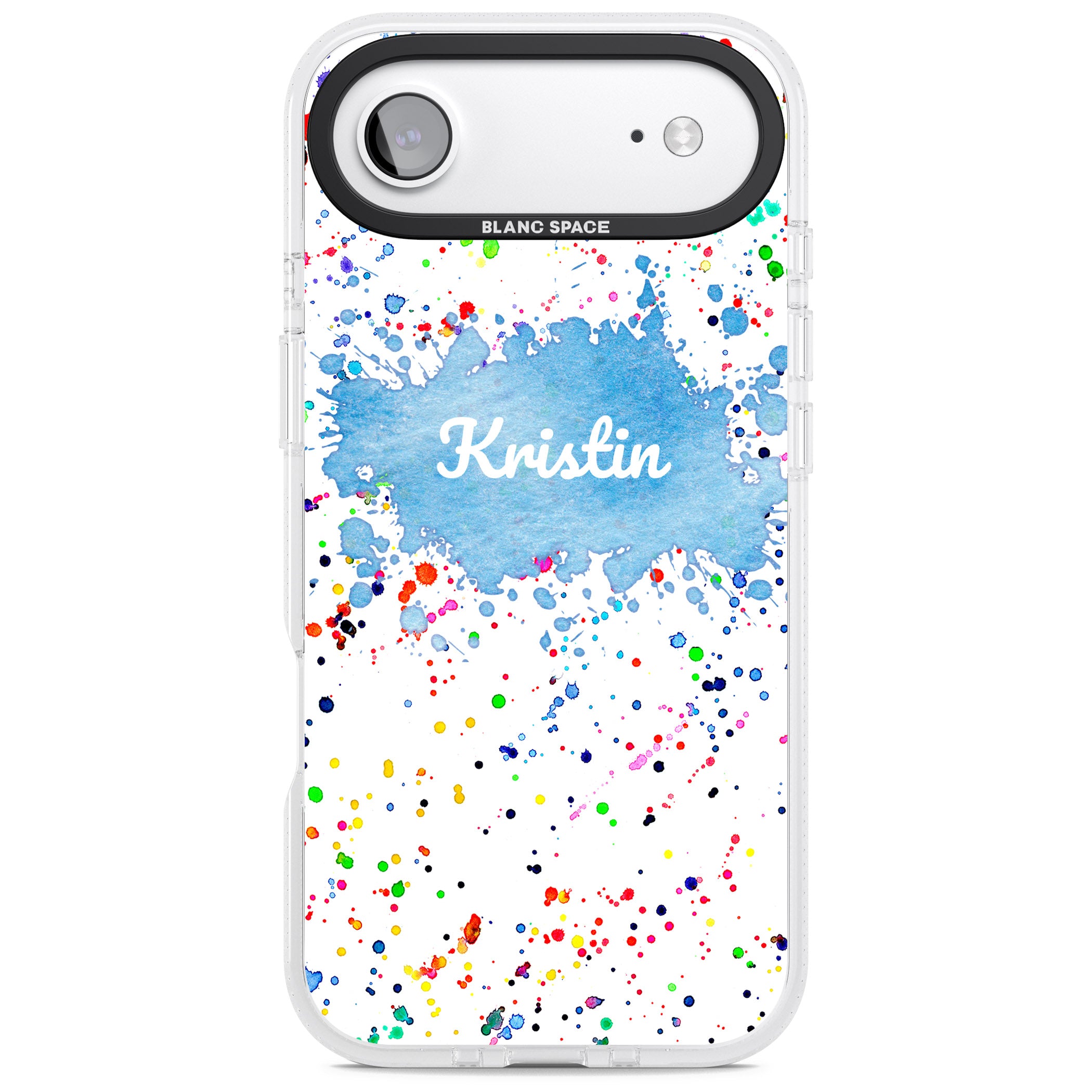 Personalised Rainbow Splatter Name iPhone 17 Air Impact Air Clear Phone Case