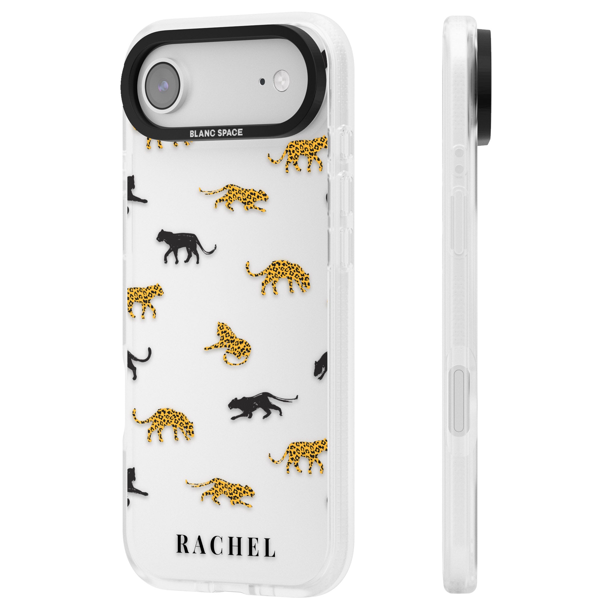 Personalised Jaguar Pattern iPhone 17 Air Impact Air Clear Phone Case Side Profile
