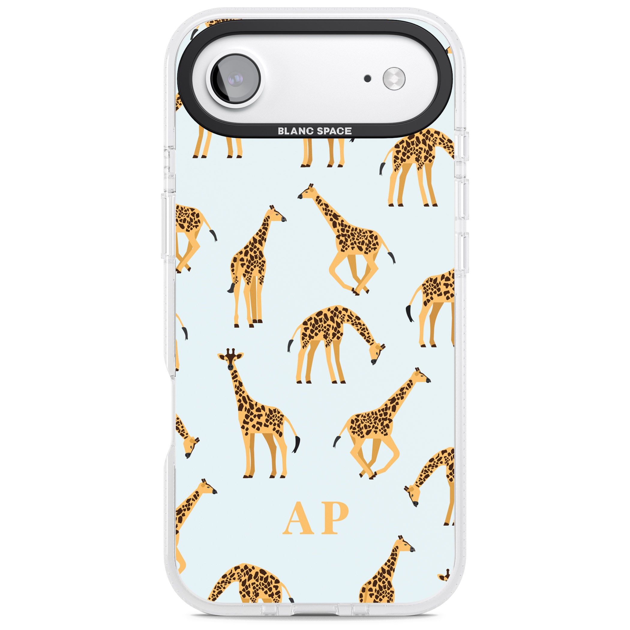 Personalised Safari Giraffe Pattern On Blue iPhone 17 Air Impact Air Clear Phone Case
