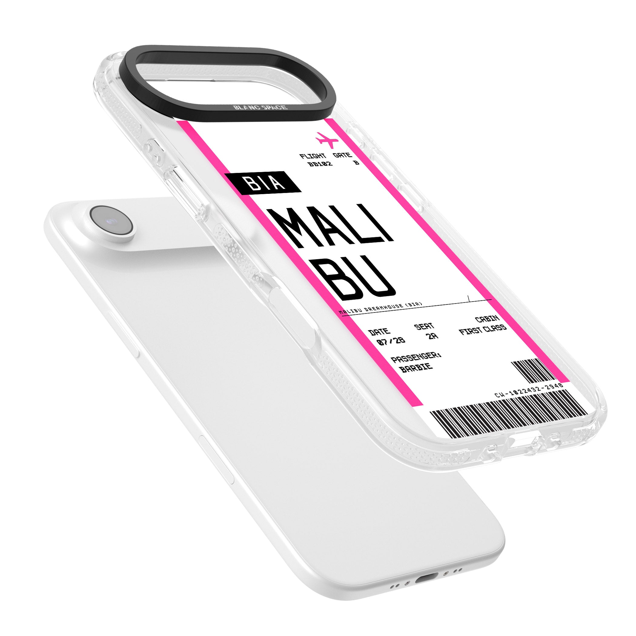 Personalised Pink Malibu Boarding Pass iPhone 17 Air Impact Air Clear Phone Case Colours