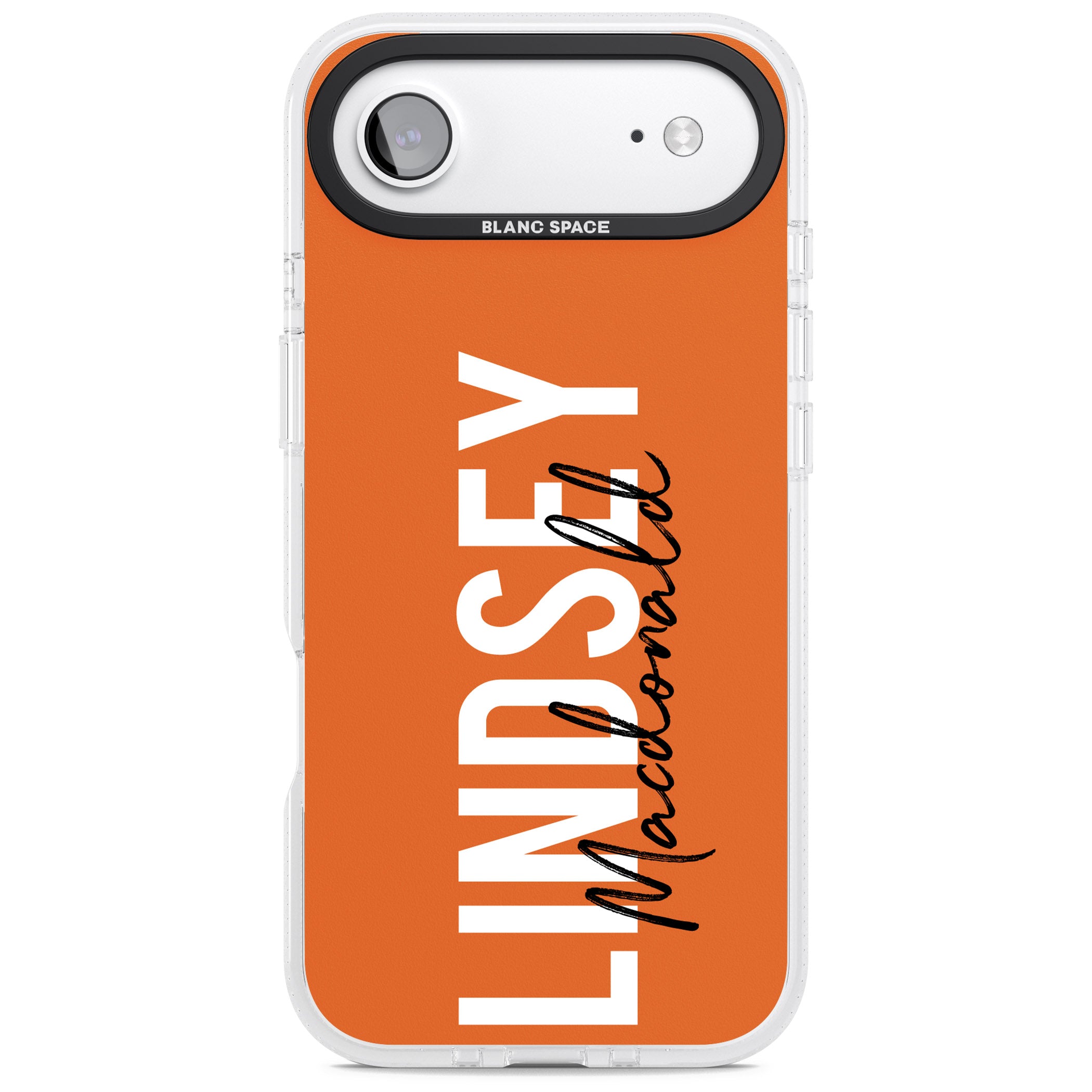 Personalised Bold Name: Orange iPhone 17 Air Impact Air Clear Phone Case