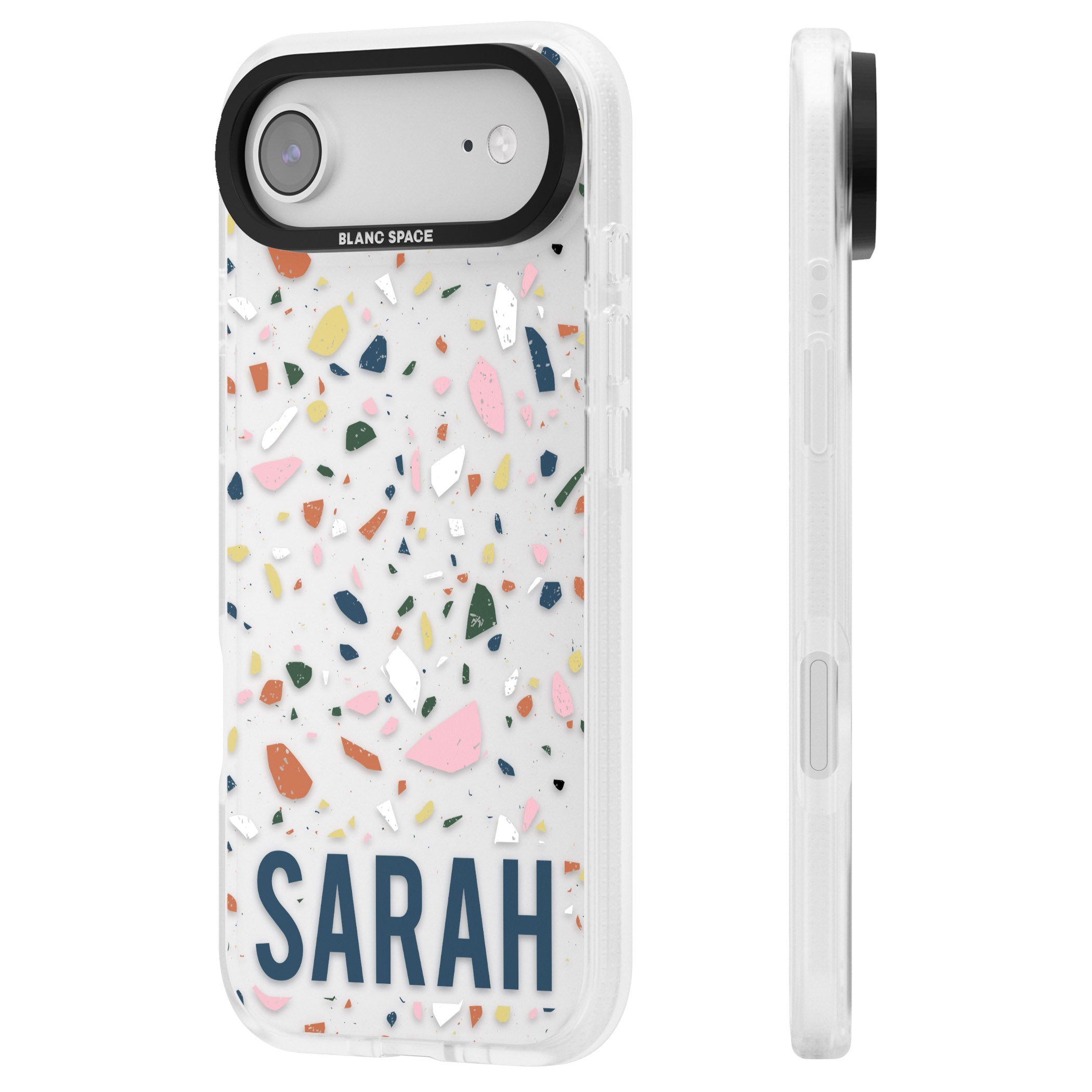 Personalised Terrazzo iPhone 17 Air Impact Air Clear Phone Case Side Profile