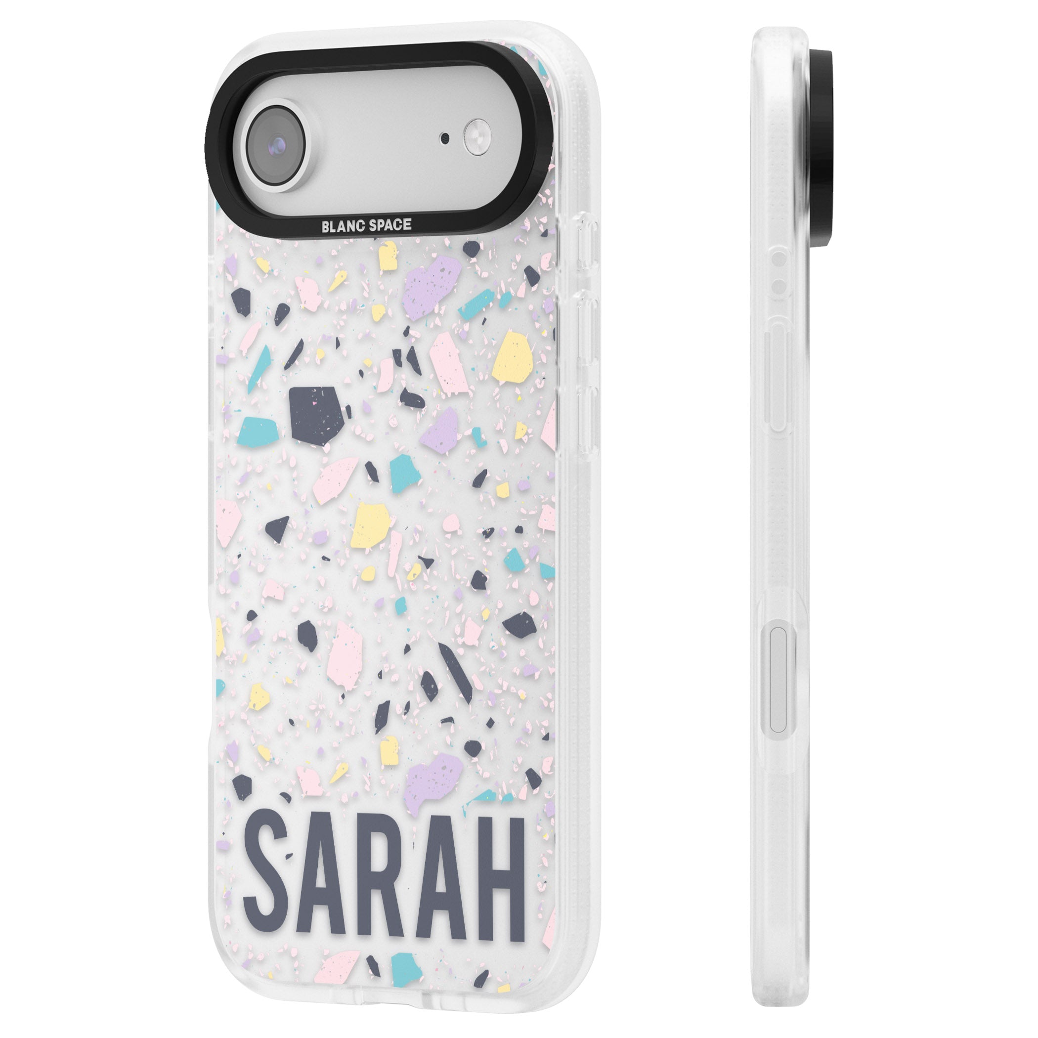 Personalised Pastel Terrazzo iPhone 17 Air Impact Air Clear Phone Case Side Profile