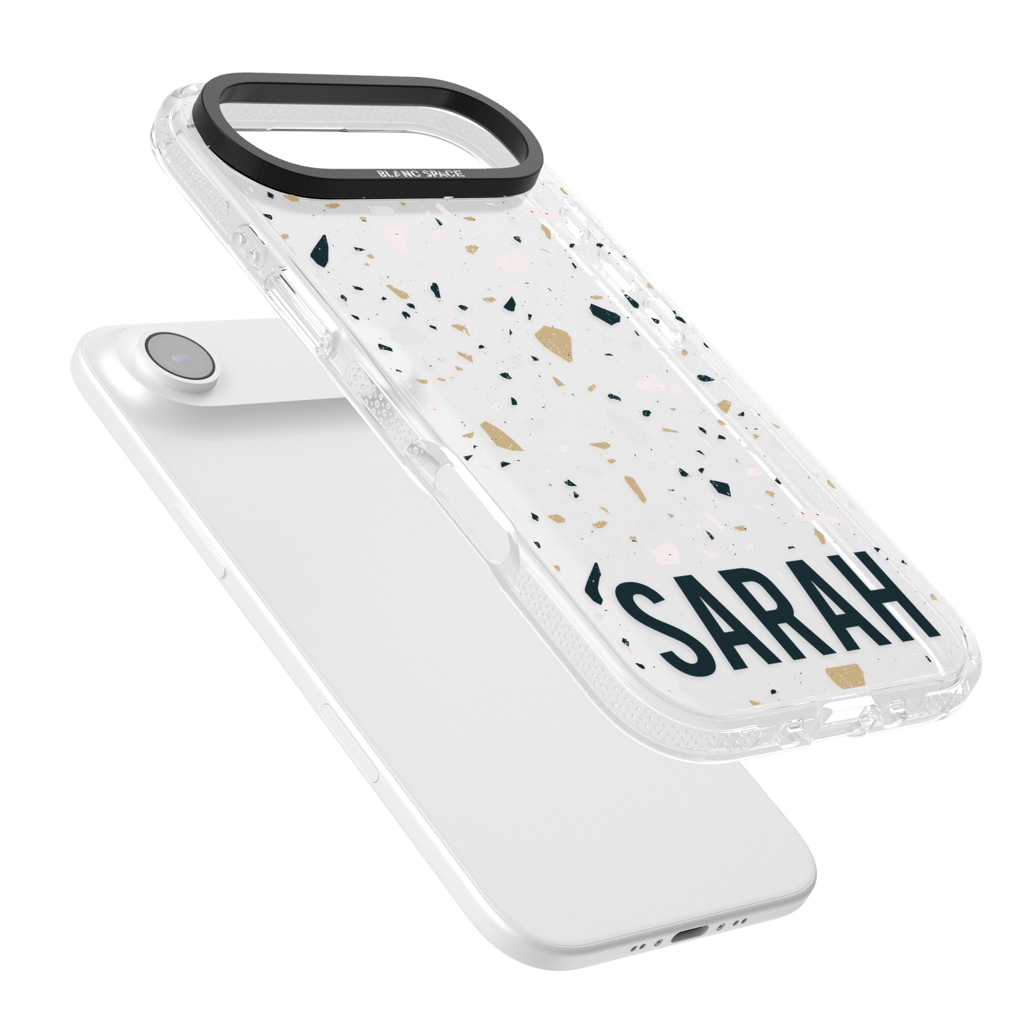 Personalised Terrazzo Blue, Pink, Brown iPhone 17 Air Impact Air Clear Phone Case Colours