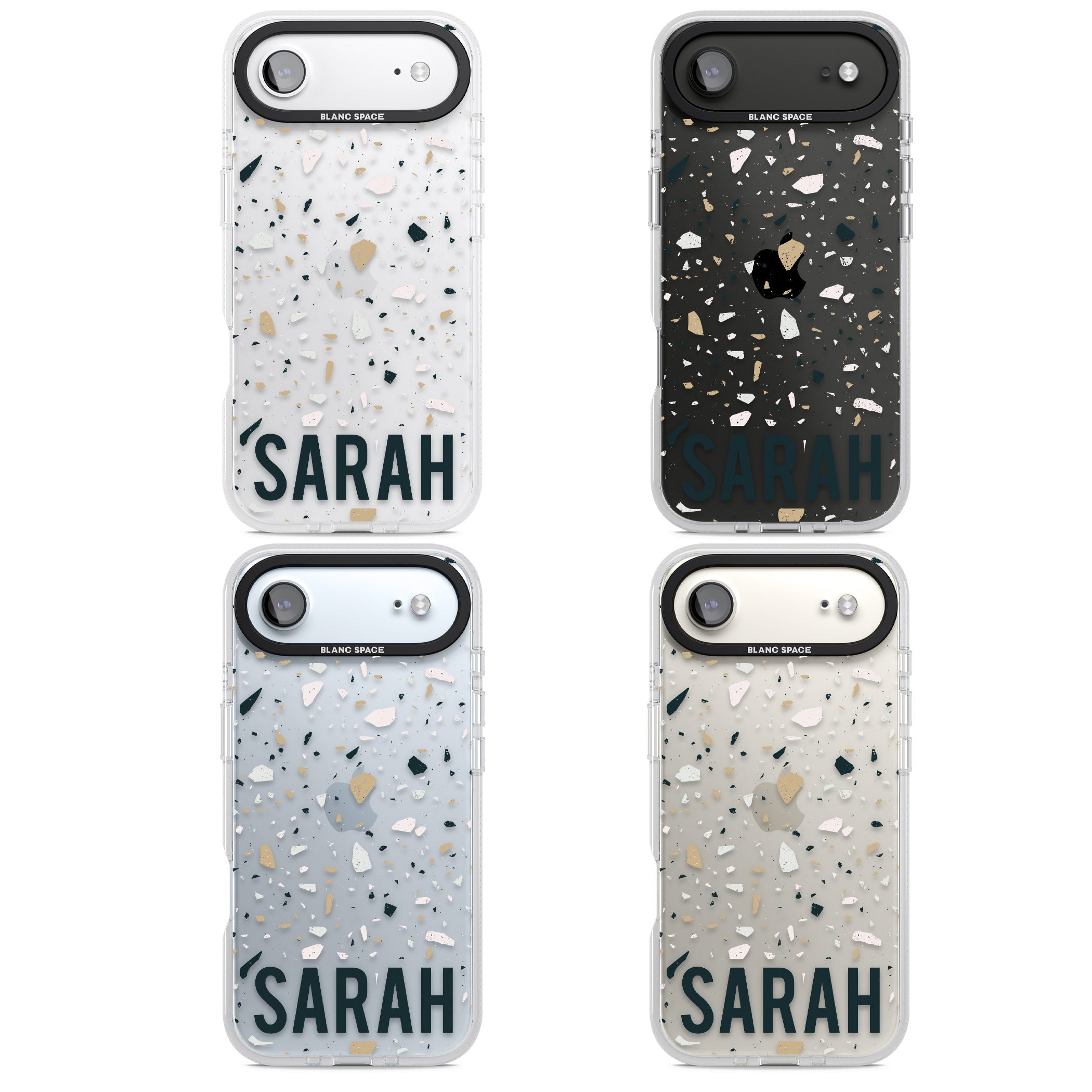 Personalised Terrazzo Blue, Pink, Brown iPhone 17 Air Impact Air Clear Phone Case APT Impact Protection