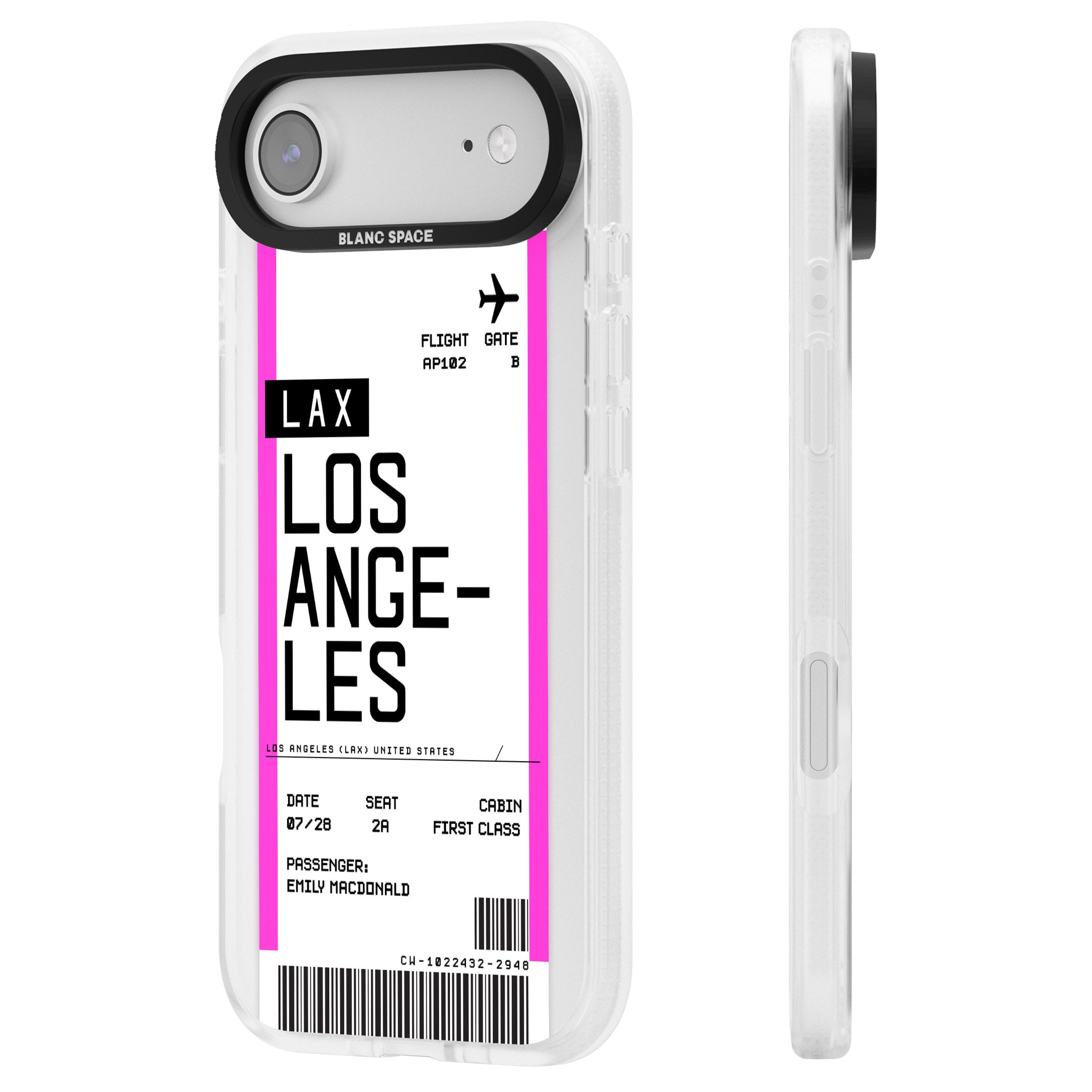 Personalised Los Angeles Boarding Pass iPhone 17 Air Impact Air Clear Phone Case Side Profile