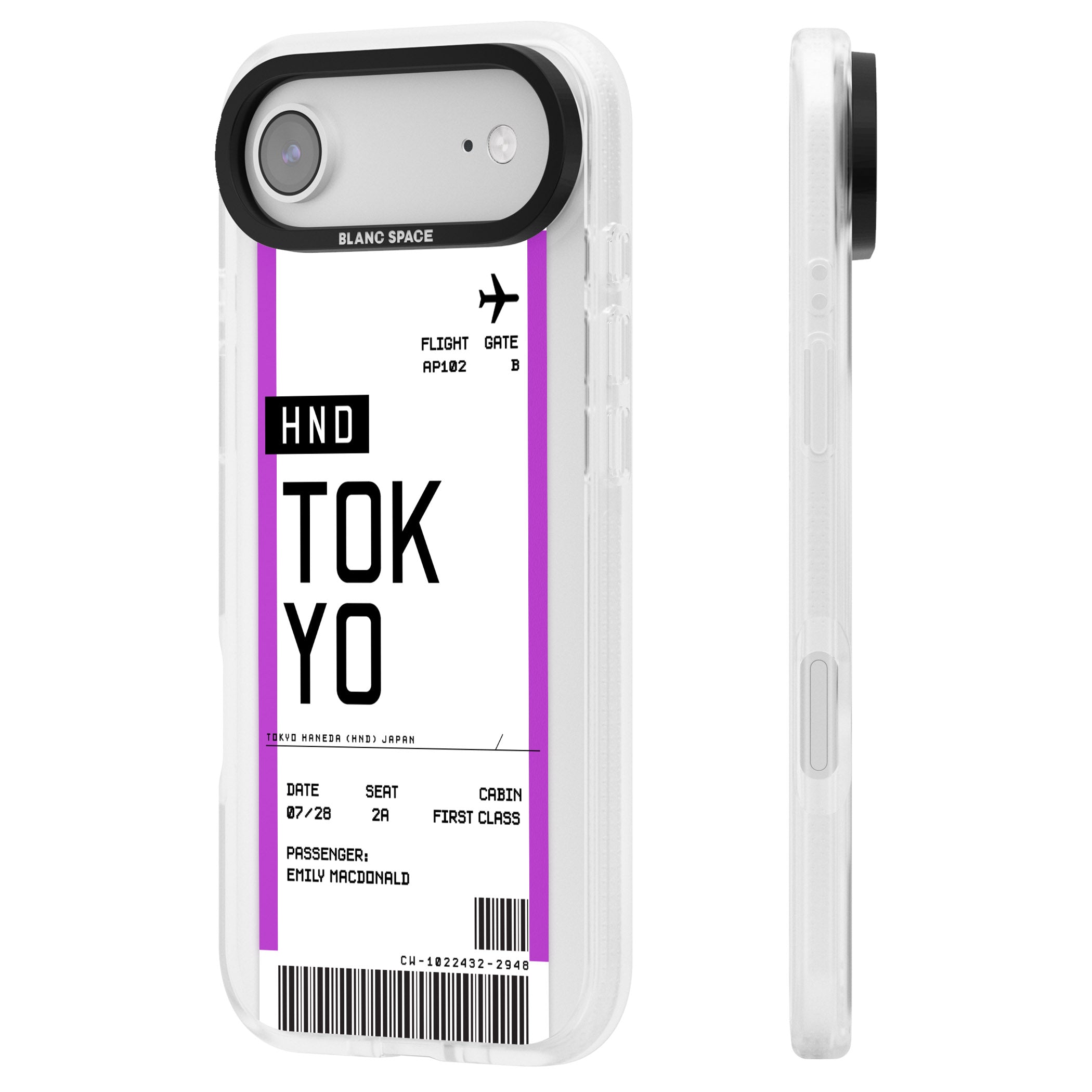 Personalised Tokyo Boarding Pass iPhone 17 Air Impact Air Clear Phone Case Side Profile